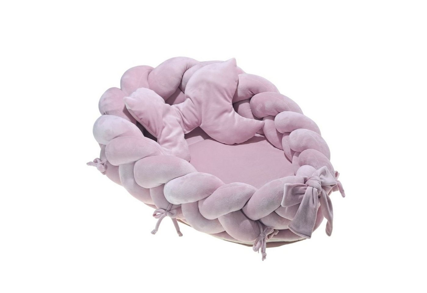 LuMali Kuschelnest 3in1 Babynest XXL Kokon Zopf Matte Kissen superweich wendbar doppelt, (3-teiliges Set: Zopf, Matte, Kissen), Neugeborene Baumwolle Velour antiallergisch wendbar Geschenk Geburt