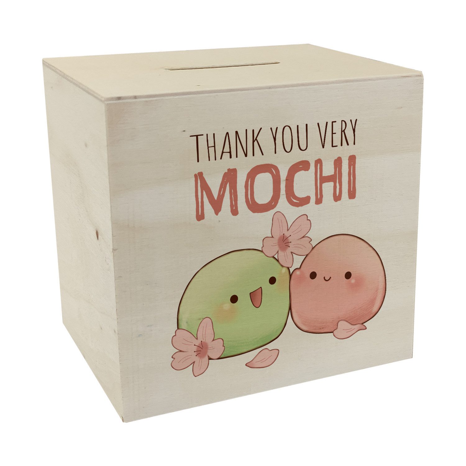 Spardose Mochi Spardose aus Holz mit Spruch Thank you very Mochi