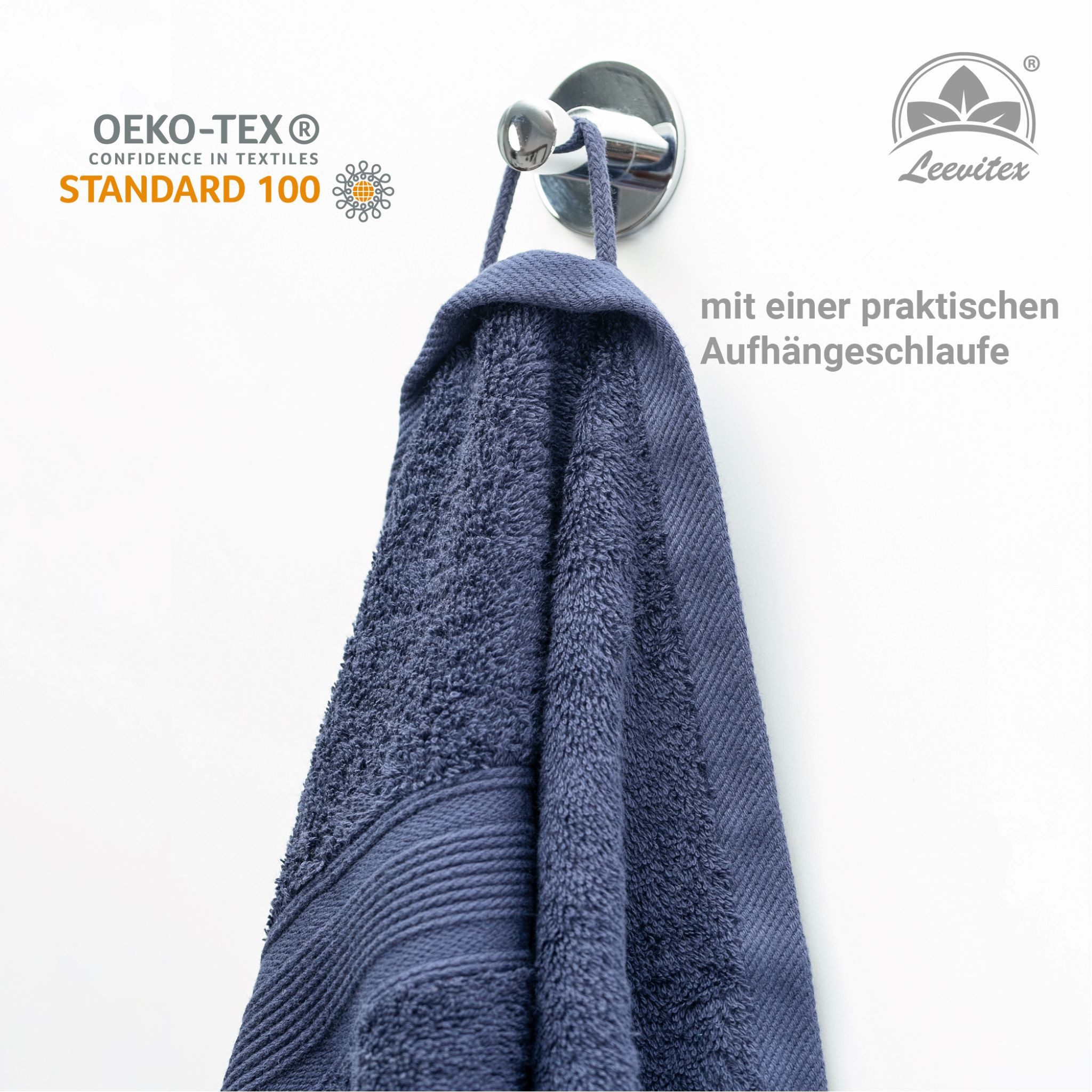 leevitex® Saunatuch, 80x200 cm, 100% Baumwolle, saugstark und fusselfrei, Frottee (1-St), OEKO-TEX® STANDARD 100 zertifiziert, gestreifte Bordüre