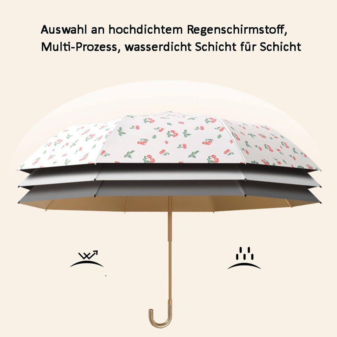 UV-Faltschirm,gebogener Hakenschirm,Blumenmuster-Regenschirm,regenfest DÖRÖY Taschenregenschirm