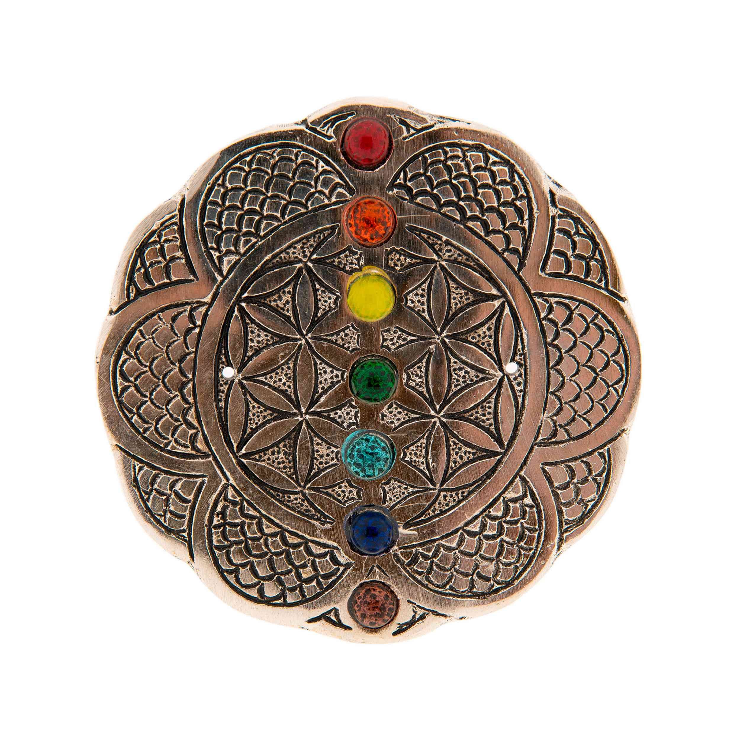 Räucherstäbchen-Halter Blume des Lebens 9 cm Chakra Weißmetall