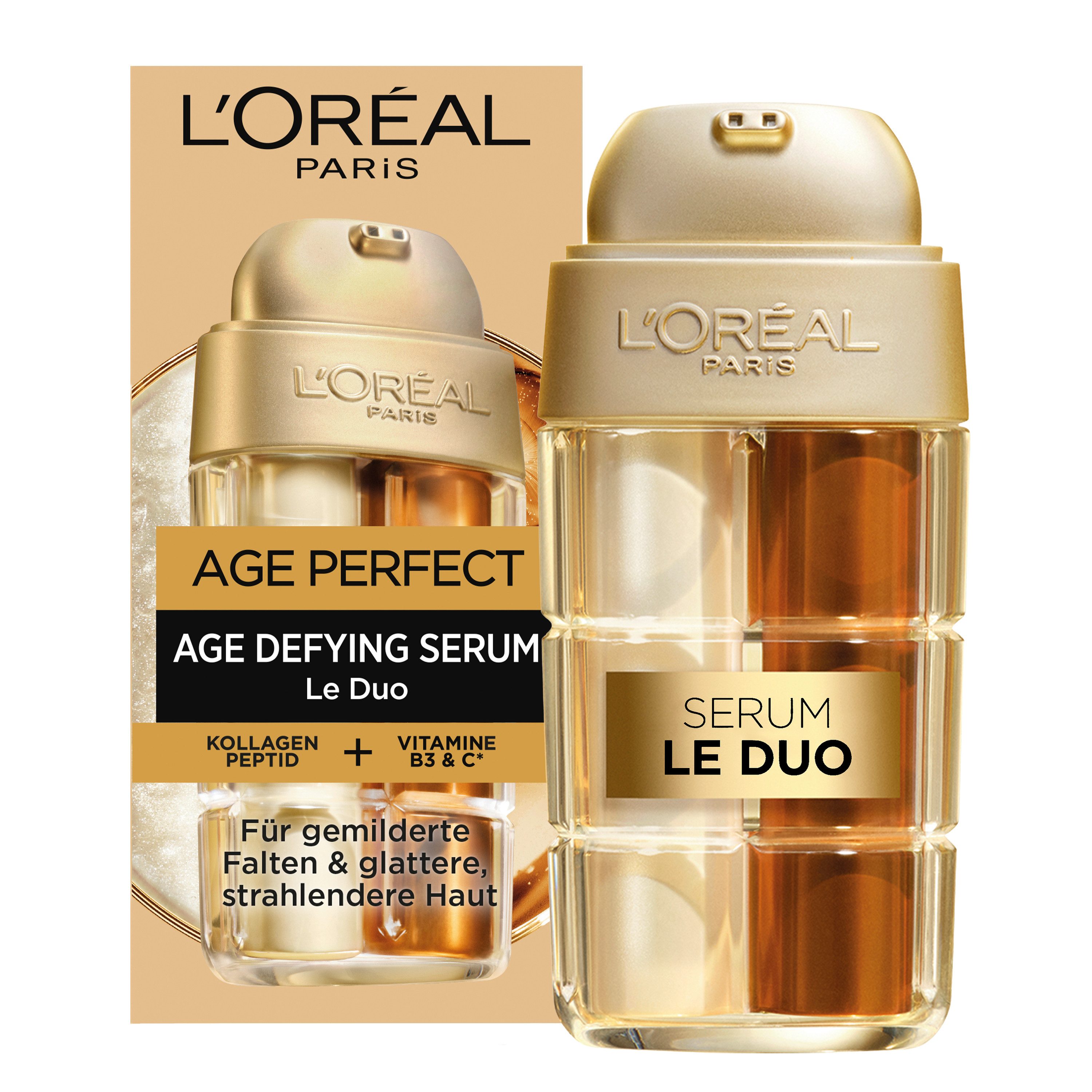 L'ORÉAL PARIS Gesichtsserum AGE PERFECT ANTI-AGING SERUM LE DUO MINI-FORMAT, intensive Pflege, mildert Falten, kräftigt die Haut