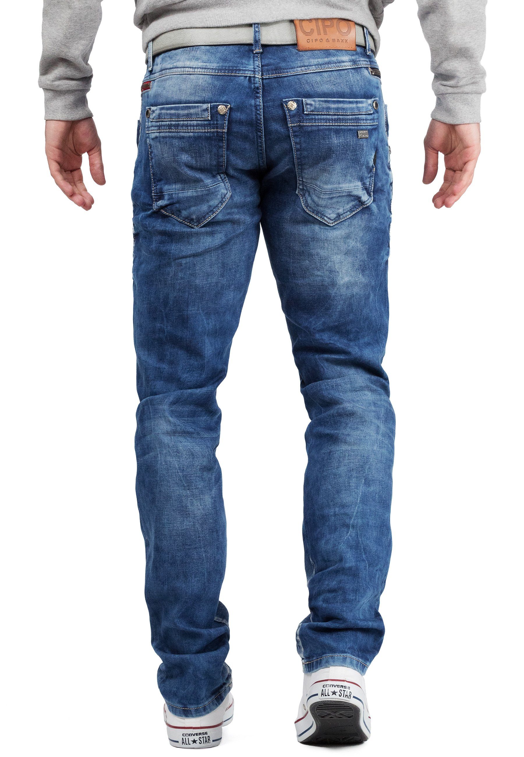 Cipo & Baxx Slim-fit-Jeans Herren Hose BA-CD394 mit roten Zipper und Stonew günstig online kaufen