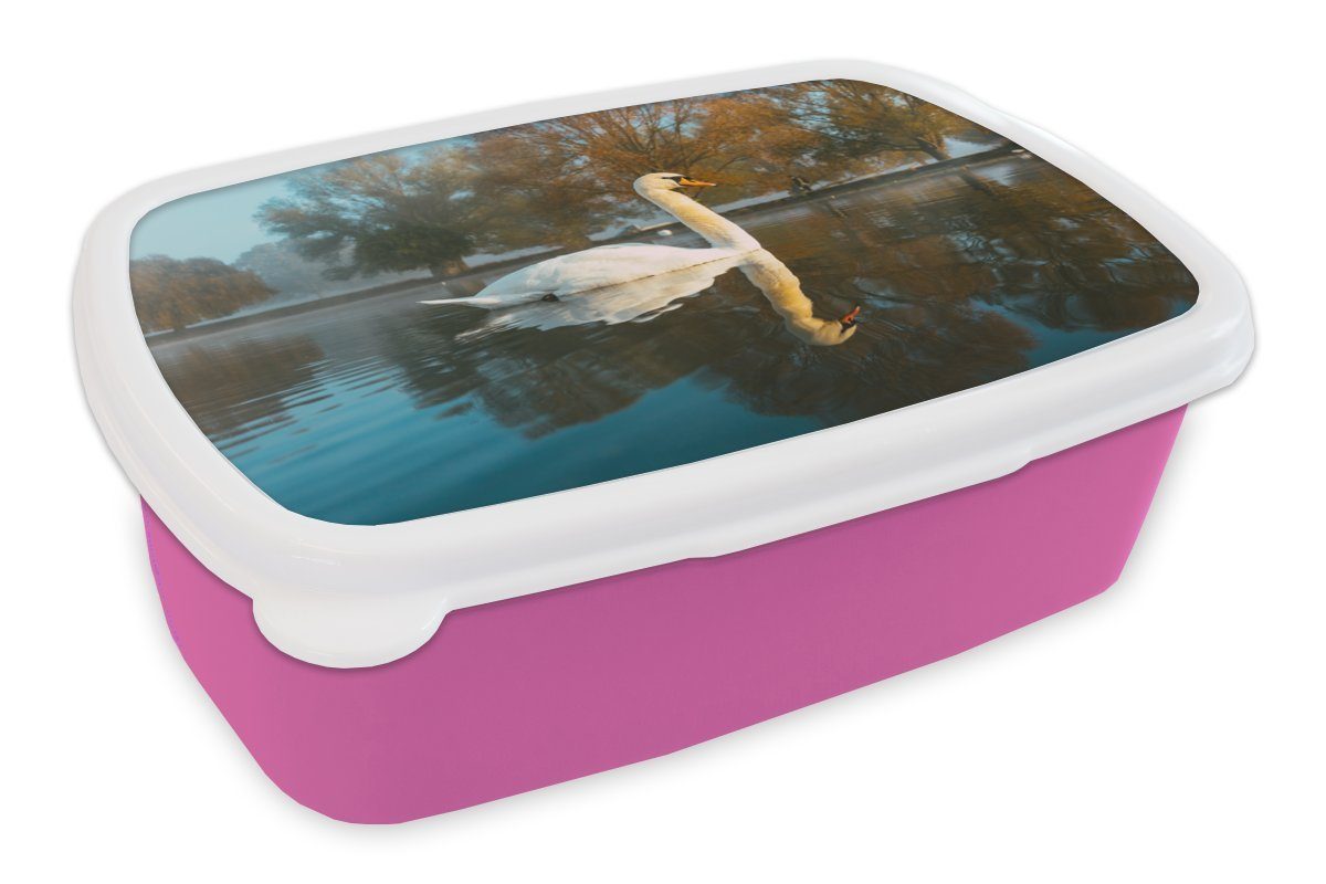 rosa MuchoWow Kunststoff Lunchbox Kunststoff, für - Mädchen, Schwan Brotdose Kinder, Snackbox, Wasser - (2-tlg), Brotbox Erwachsene, Spiegelung,