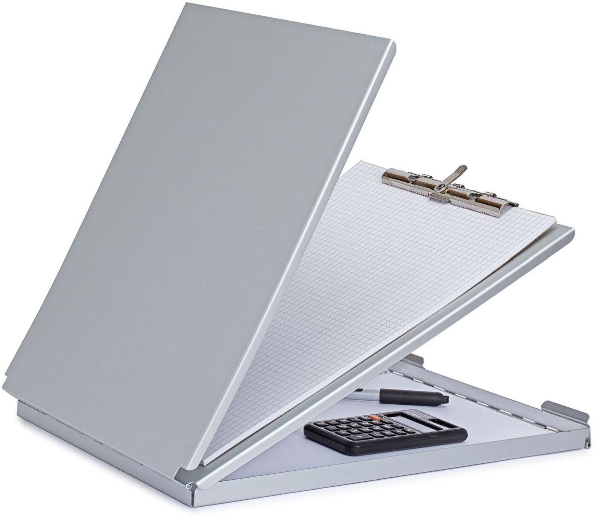 Schreibmappe Schreibplatte Maulcase mit Aufbewahrungsfach Aluminium A4 hoch