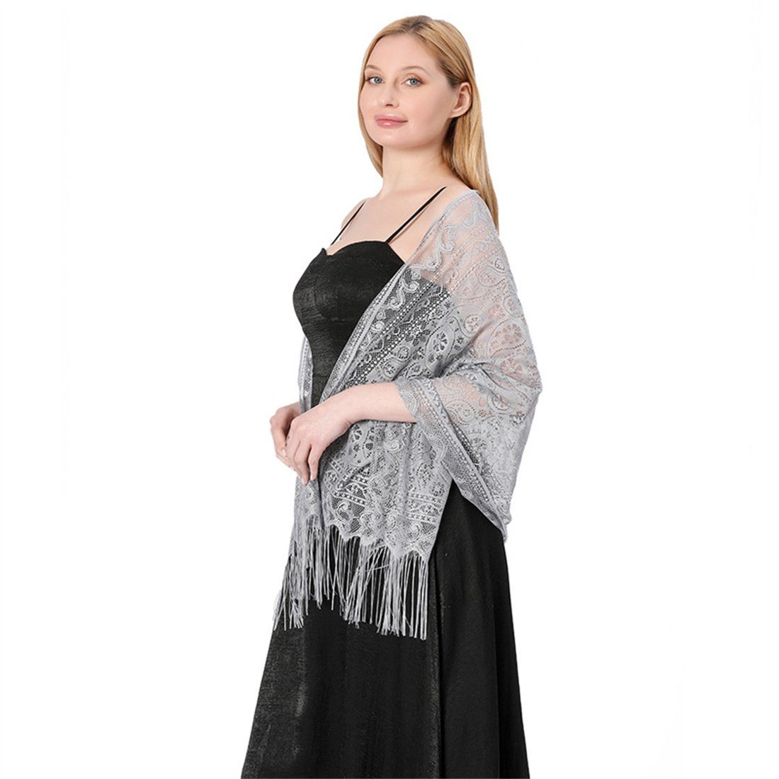 Schal Damen Schal Sarong, DÖRÖY Grau Spitze Seidenschal Abendessen Sarong lange