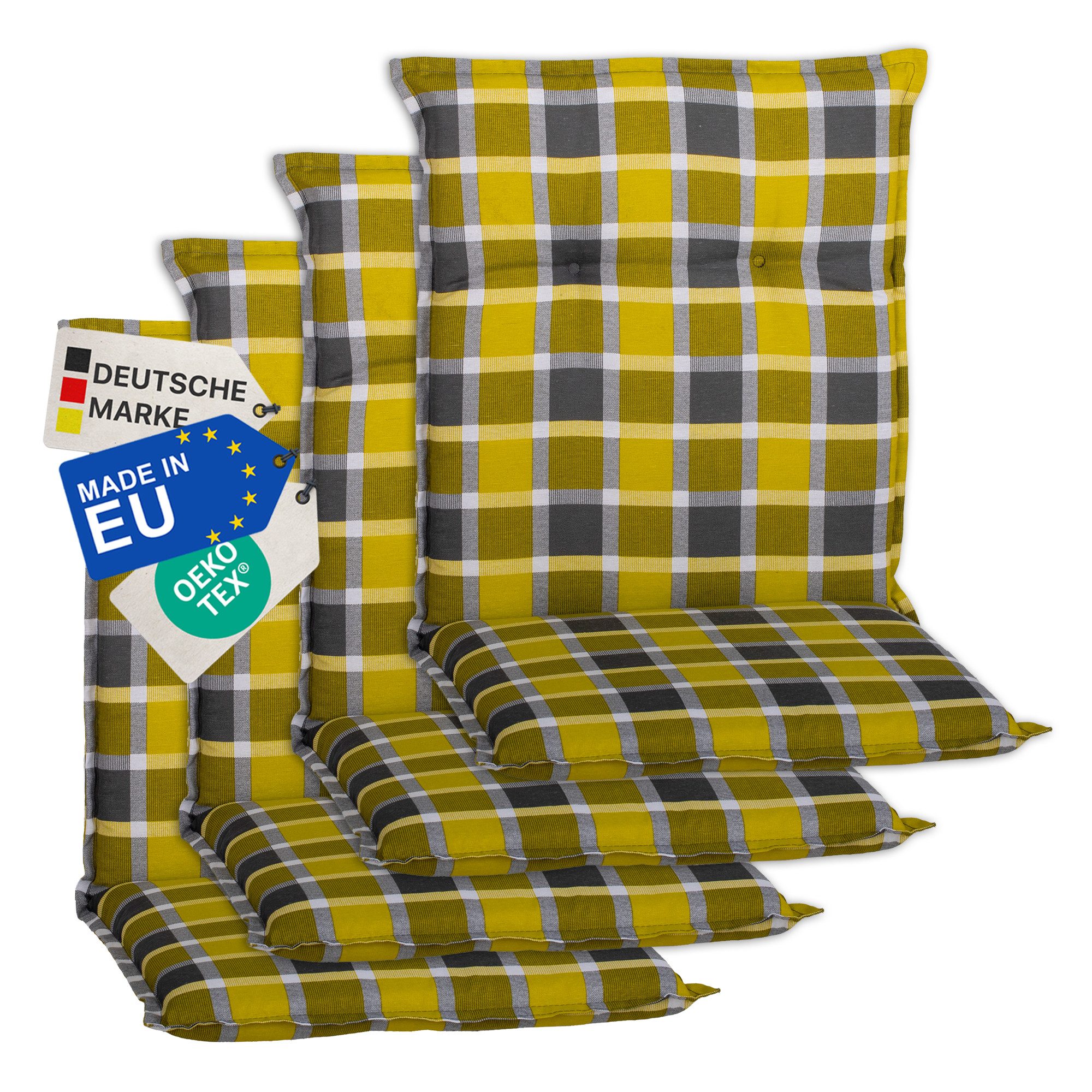 NYVI Sitzauflage Niedriglehner Auflagen 4er Set Barcelona Gartenstuhlauflagen 100x50cm, (4 St), Niederlehner Stuhlauflage Sitzauflage mit Halteband