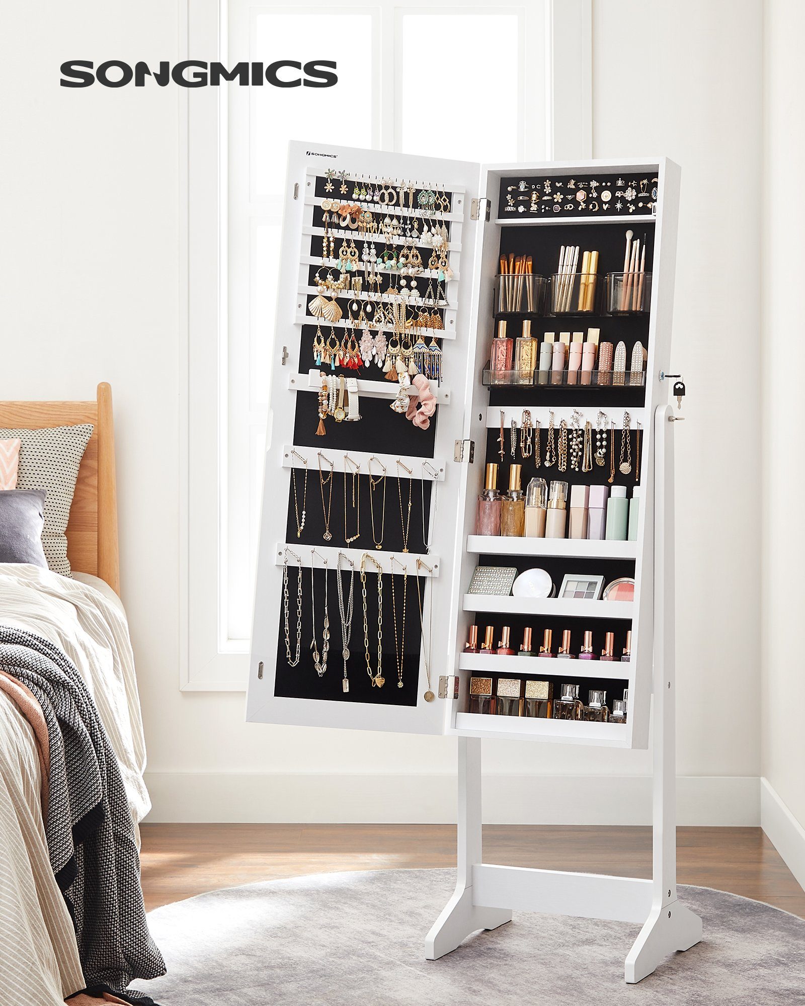 SONGMICS Schmuckschrank Spiegelschrank stehend 2 Organizern, günstig online kaufen