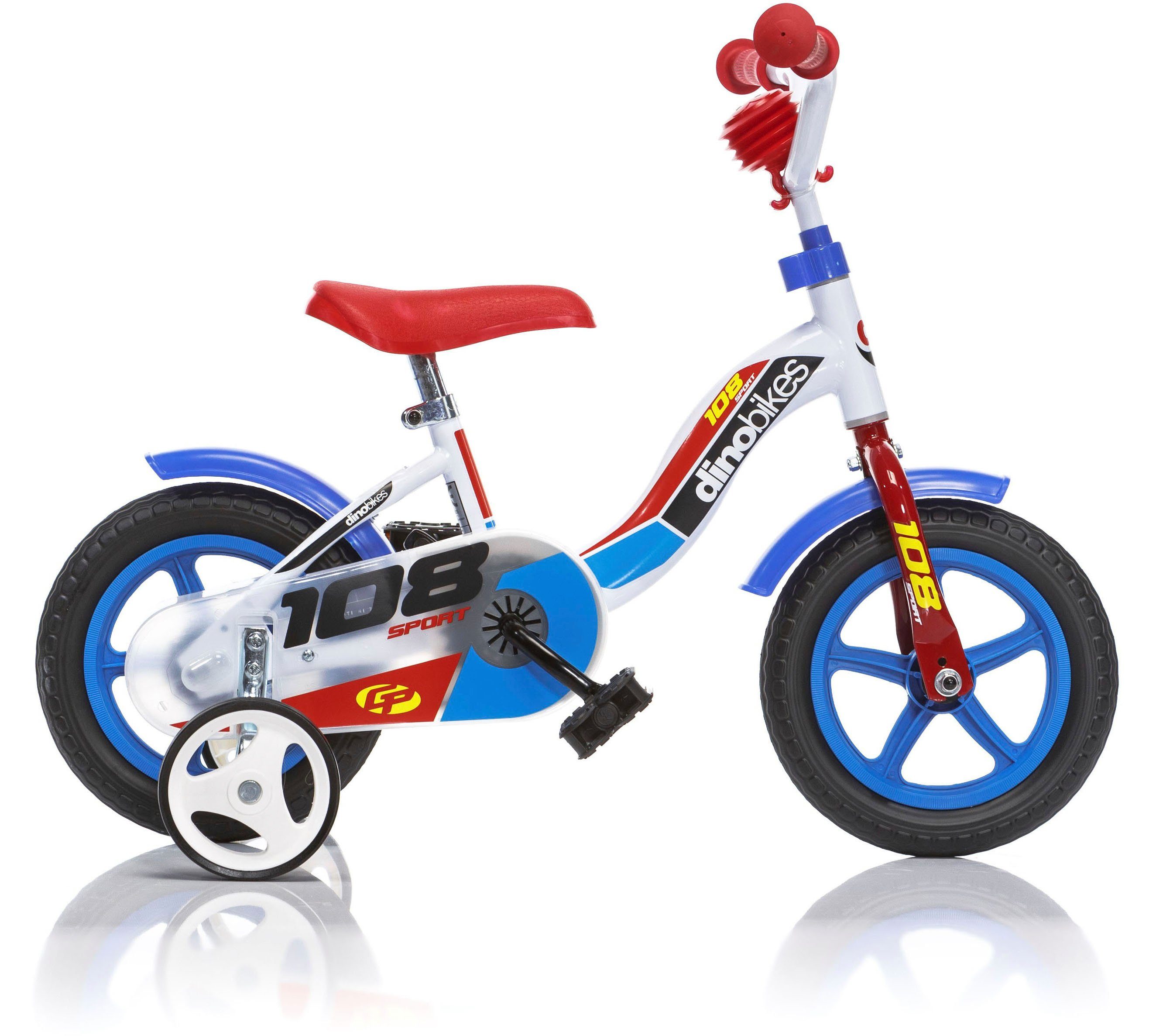 Dino Bikes Kinderfahrrad 10" stabiler Stahl-Rahmen, Stützräder, kindgerecht, 1 Gang, mit Stützrädern, Hupe und Schutzblechen