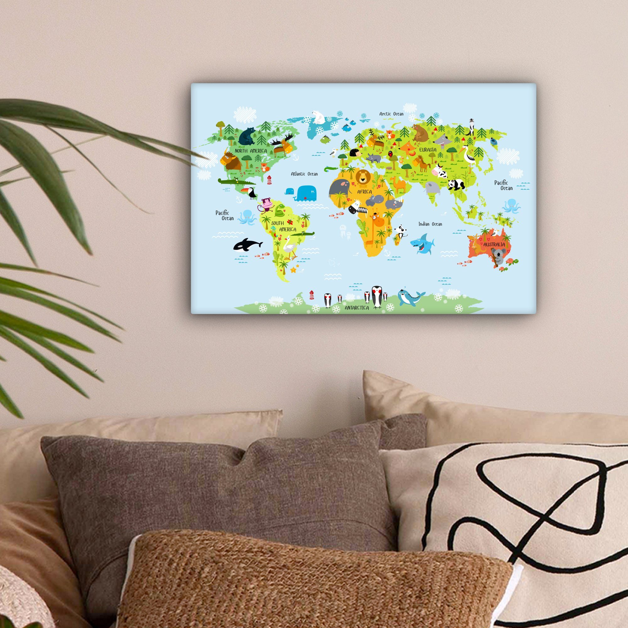 OneMillionCanvasses® Leinwandbild Weltkarte - Kinder - Tiere - Natur - Jung günstig online kaufen