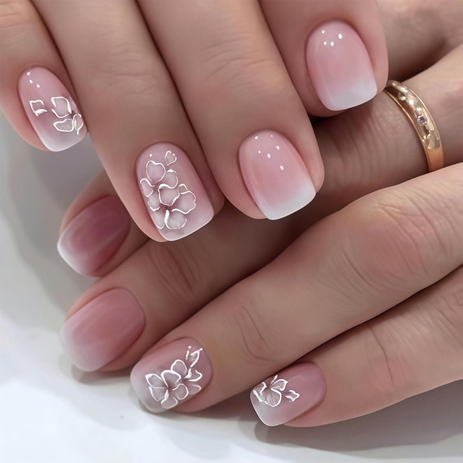 LuxusKollektion Kunstfingernägel Künstliche Nägel Kurz Rosa Farbverlauf Blumen, 1-tlg.