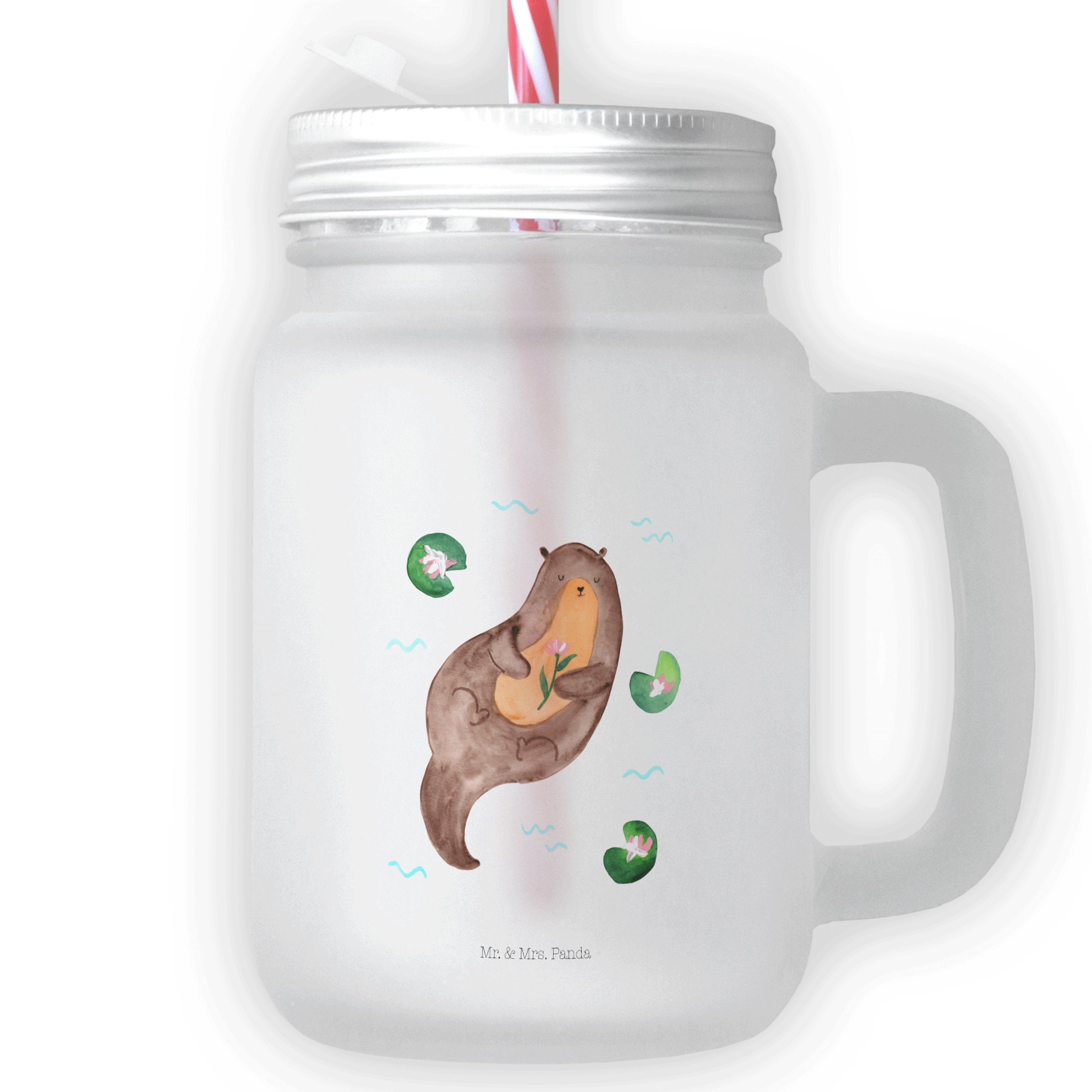 Mr. & Mrs. Panda Glas Otter mit Seerose - Transparent - Geschenk, Schraubdeckel Glas, glück, Premium Glas | Gläser
