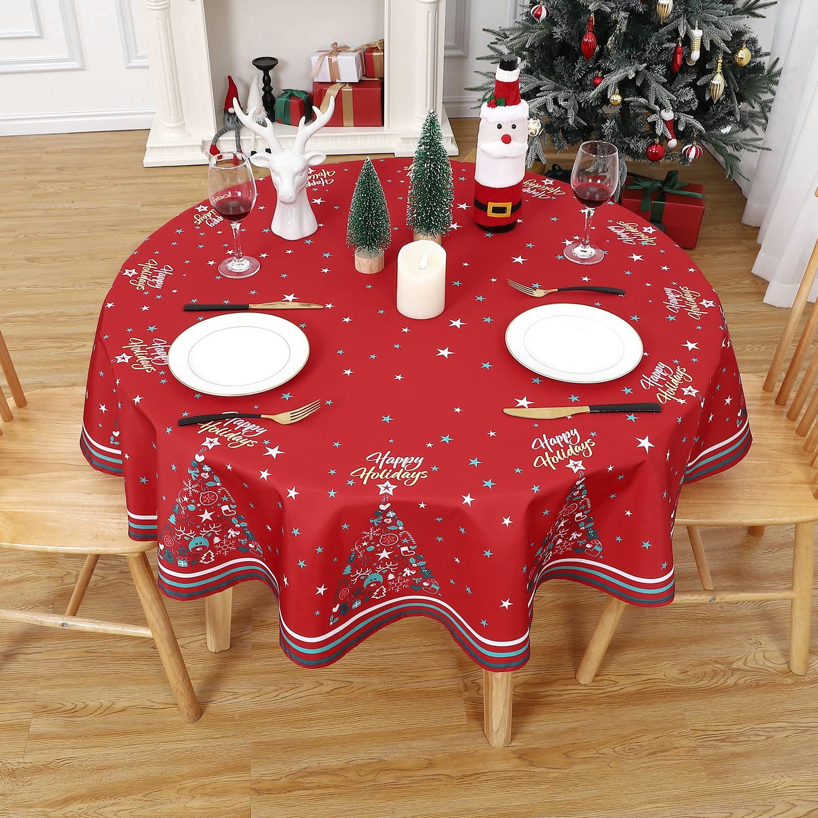 GarveeMore Tischdecke Runde Weihnachtstischdecke Weihnachtstischdecke für Tisch 60in