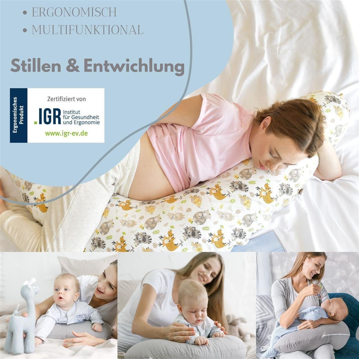 SEI Design Stillkissen Seitenschläferkissen Babynestchen 100% Bezug Mikroperlen, Baumwolle Bezug, mit Schwangerschaftskissen mit EPS