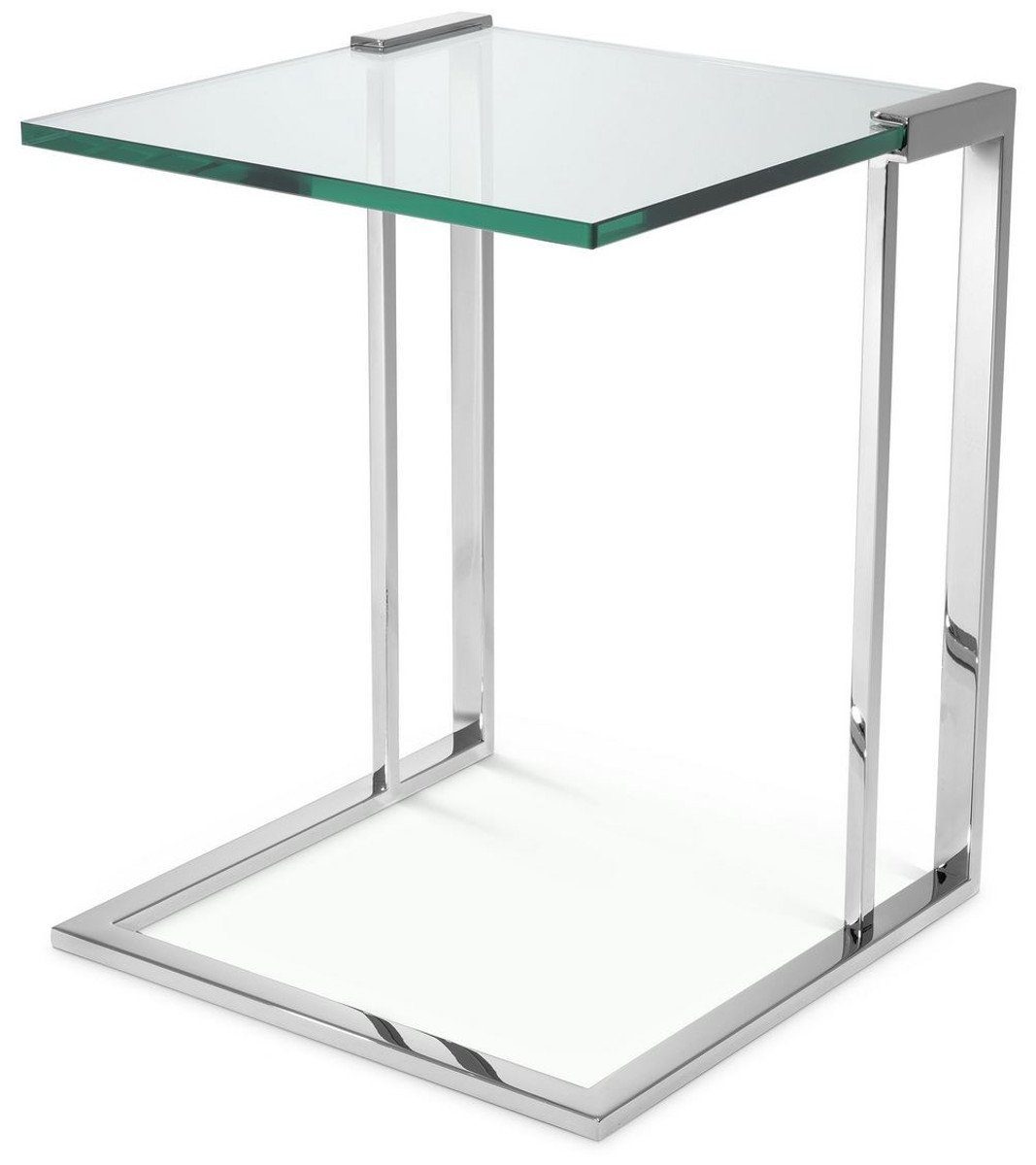 Casa Padrino Beistelltisch Luxus Beistelltisch Silber 45 x 45,5 x H. 56,5 cm - Edelstahl Tisch mit Glasplatte - Luxus Möbel | Ablagetische
