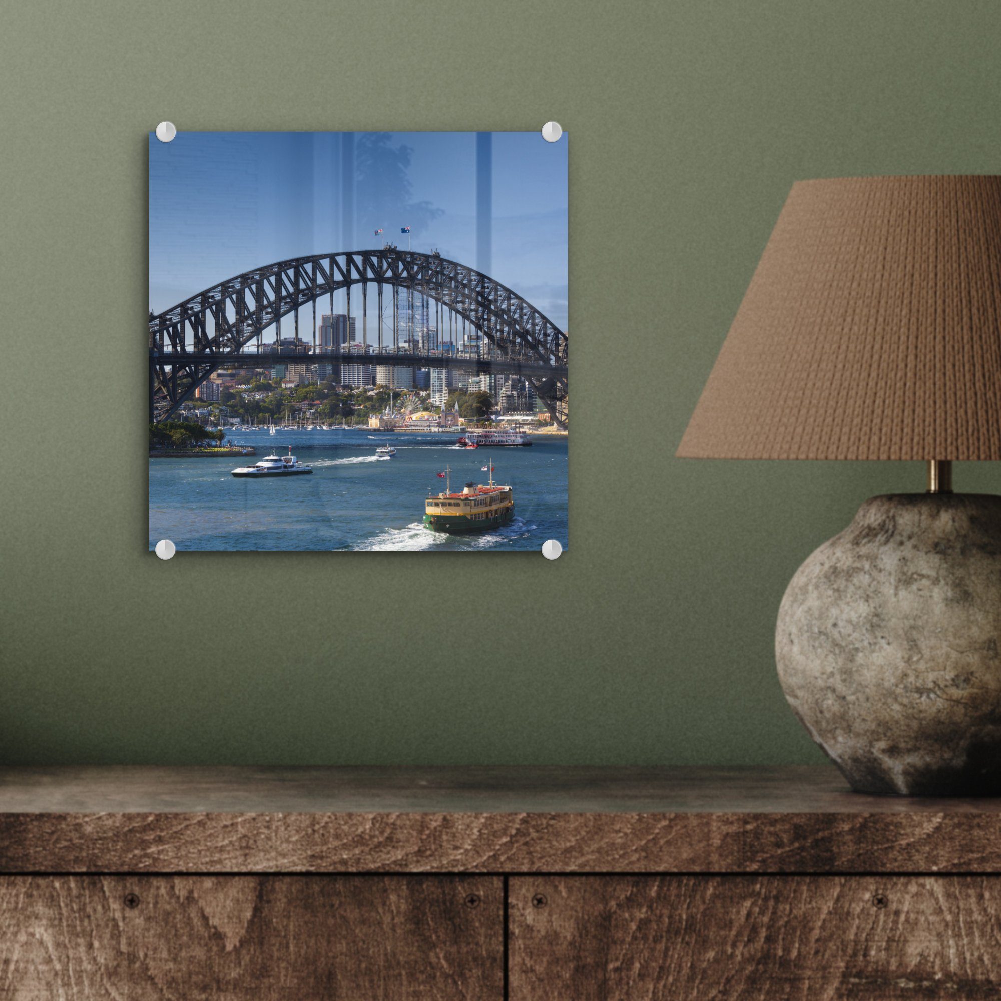 MuchoWow Acrylglasbild Boote unter der Glasbilder auf Glas Glas - Sydney (1 Wandbild in St), Foto - - Wanddekoration Australien, Bilder auf Harbour Bridge