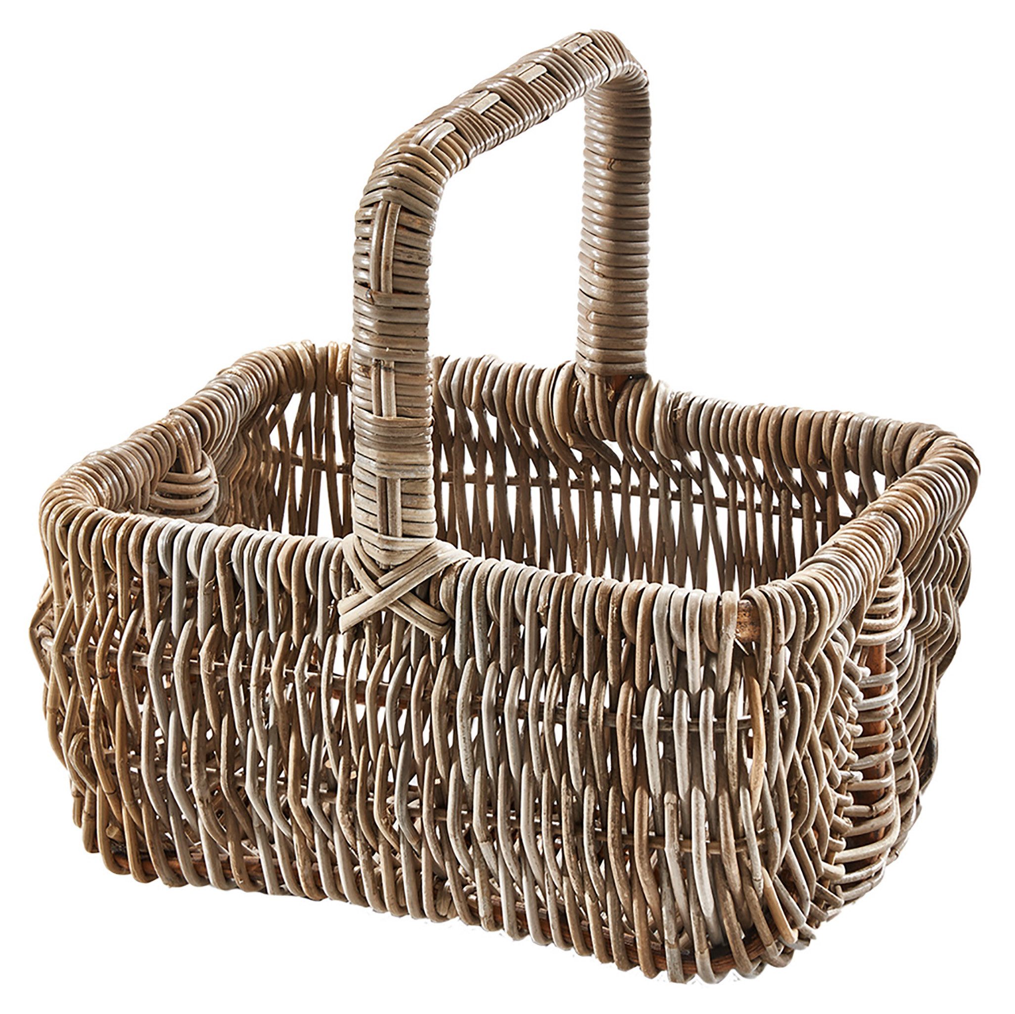 Kobolo Einkaufskorb Korb ETTA mit Henkel aus Rattan in kubu grey