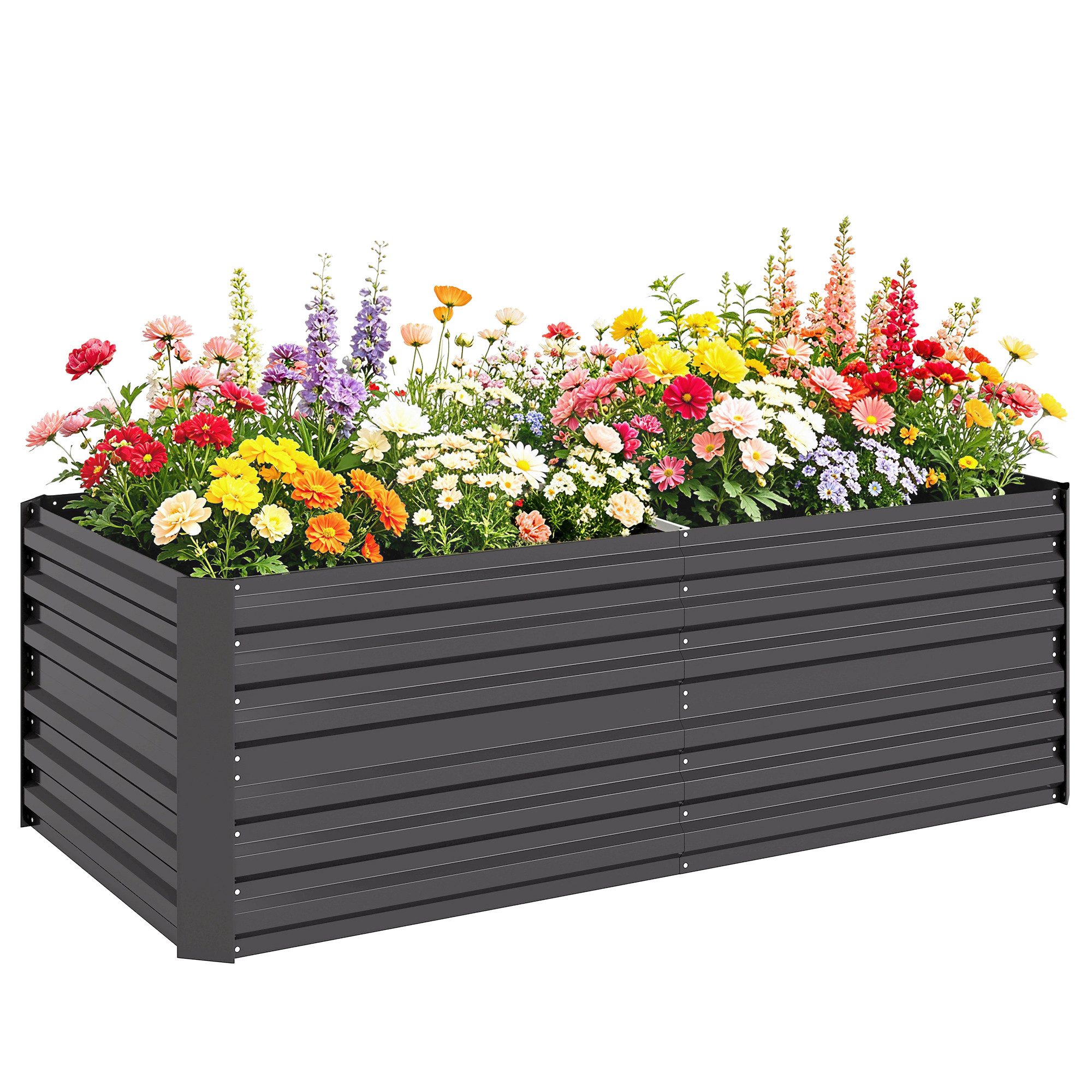 Outsunny Hochbeet Pflanzbeet Frühbeet aus Stahl steckbar (Pflanzkasten, 1 St., Gemüsebeet), 180x90x60cm für Garten Balkon Terrasse, für Blumen, Pflanzen, Obst – Bild 2 von 5