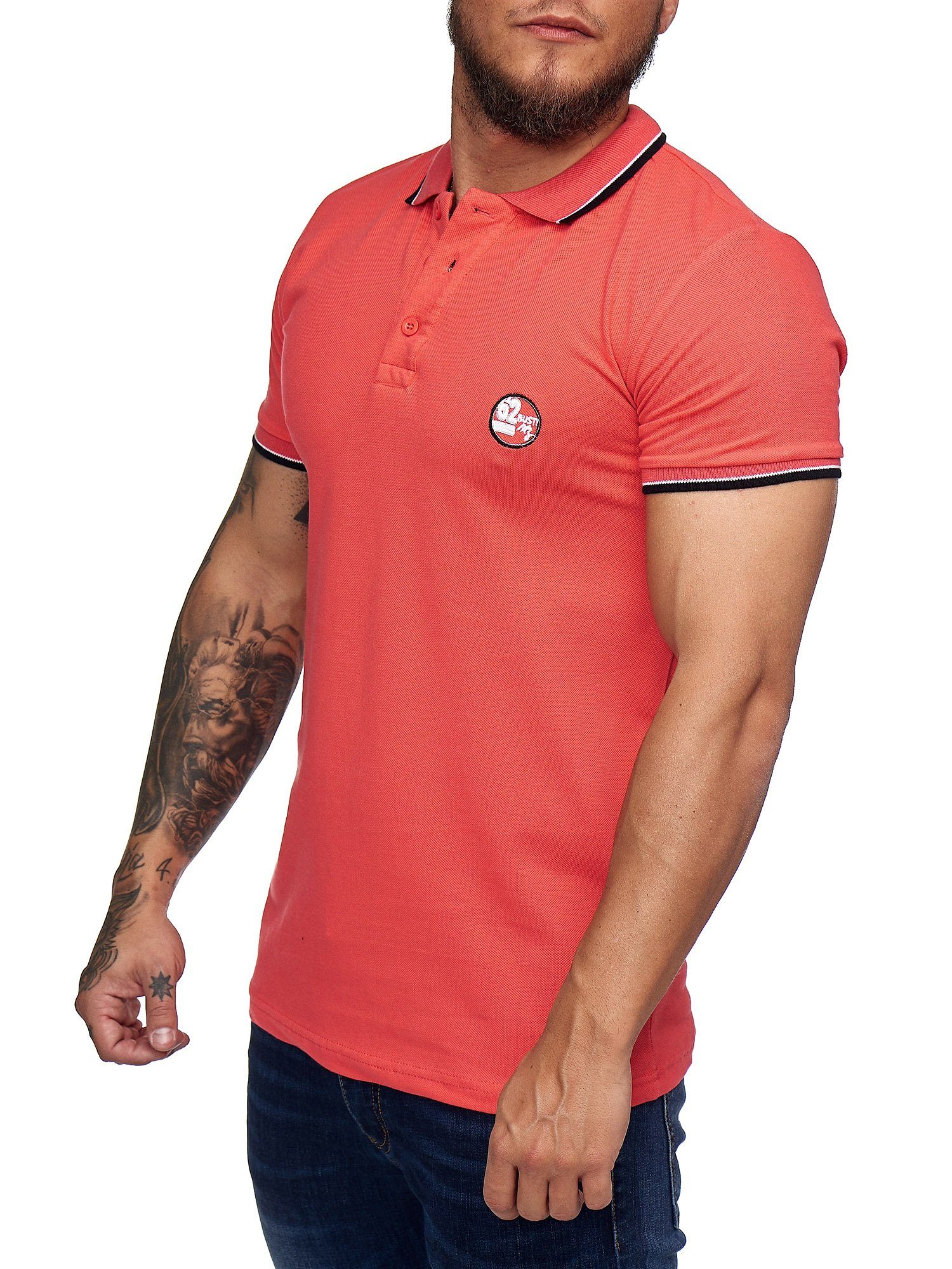 (Shirt Kurzarmshirt Freizeit Fitness 1-tlg) OneRedox Polo 1403C1 Tee, Casual T-Shirt Fuchsia