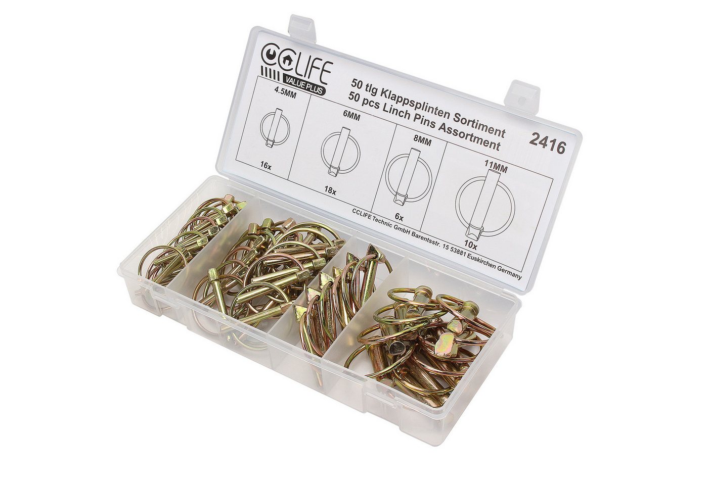 Thumbnail - CCLIFE Klappsplint Klappstecker 50 tlg Klappsplinte Sortiment Bolzen 4,5-6-8-11mm, (Packung, 50-tlg)