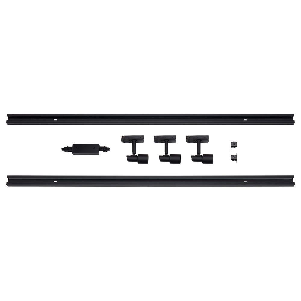 famlights Stromschienensystem, 1-Phasen Schienensystem-Set 2 Meter inkl. 3 Spots in Schwarz GU10, 200 cm, Schienensystem