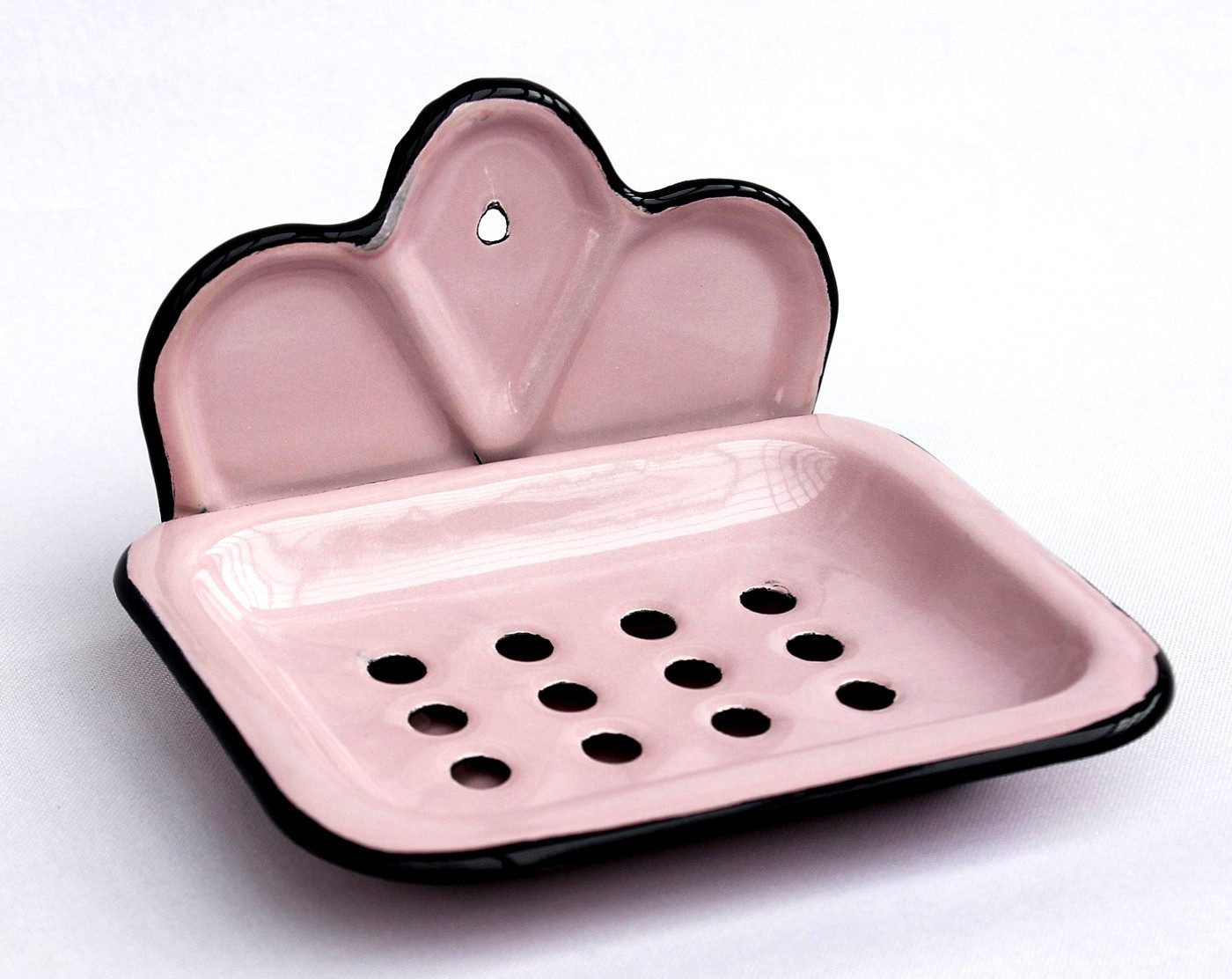 DanDiBo Seifenhalter 618 Rosa Seifenschale 13 cm emailliert Landhaus Emaille Seifenspende, Breite: 13 cm