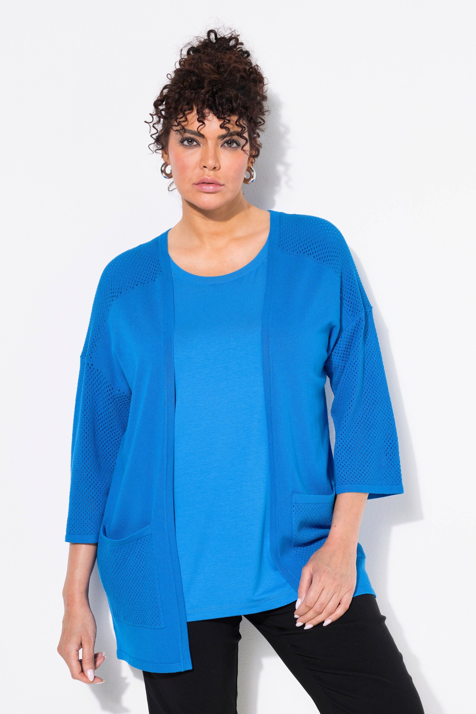Ulla Popken Strickjacke Jersey-Jacke Mesh Oversized günstig online kaufen