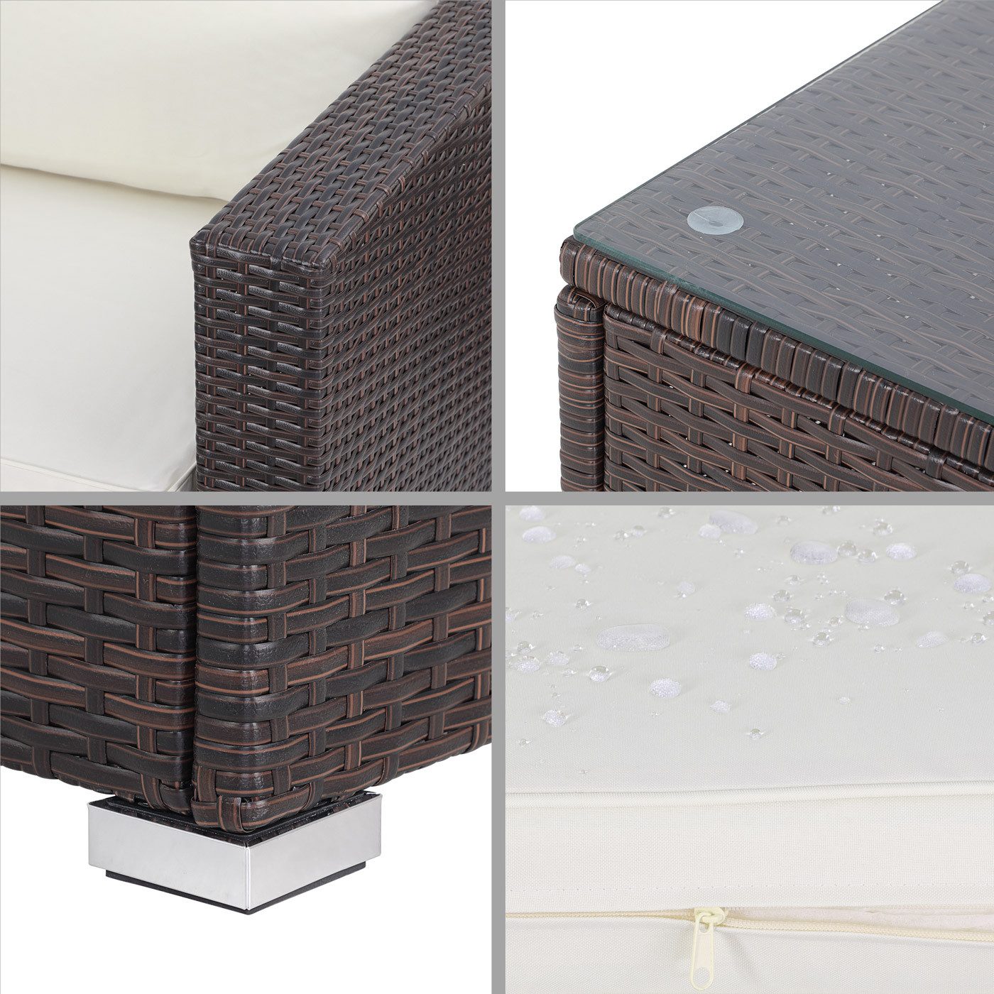 Casaria Gartenlounge-Set Perth, (16-tlg), Gartenmöbel 7cm Auflagen Sitzkissen Sicherheitsglas Tisch Lounge