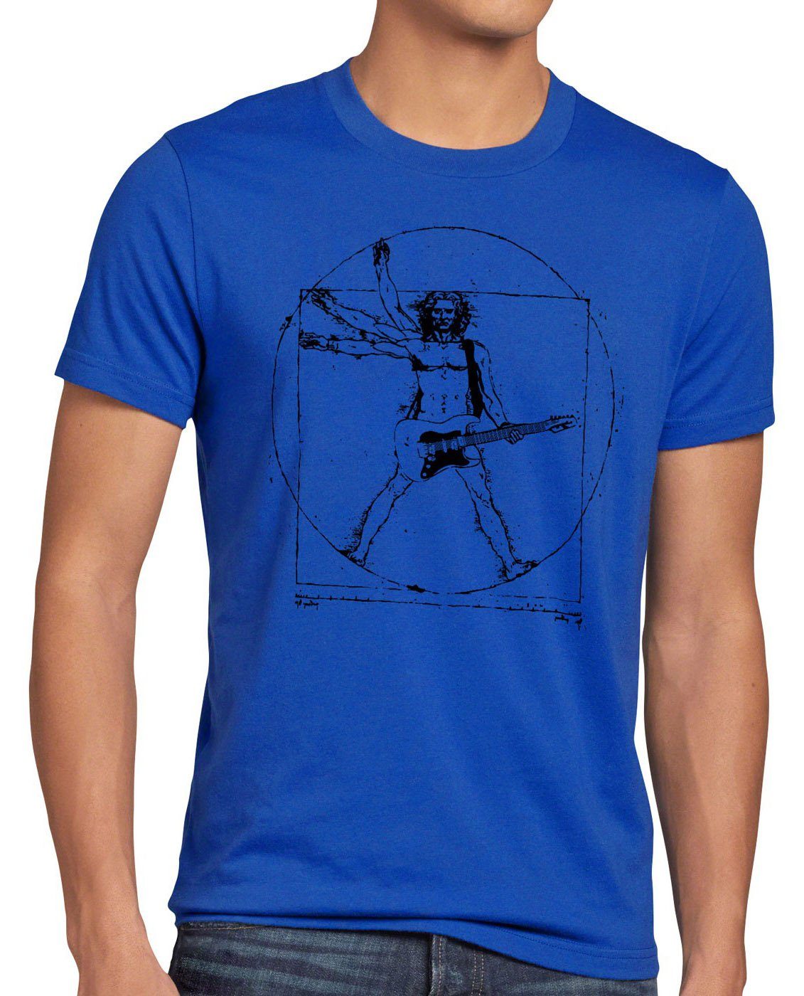 vinyl Vinci T-Shirt Da metal Herren open Rock festival blau musik gitarre mensch Print-Shirt style3 T-Shirt wacken air