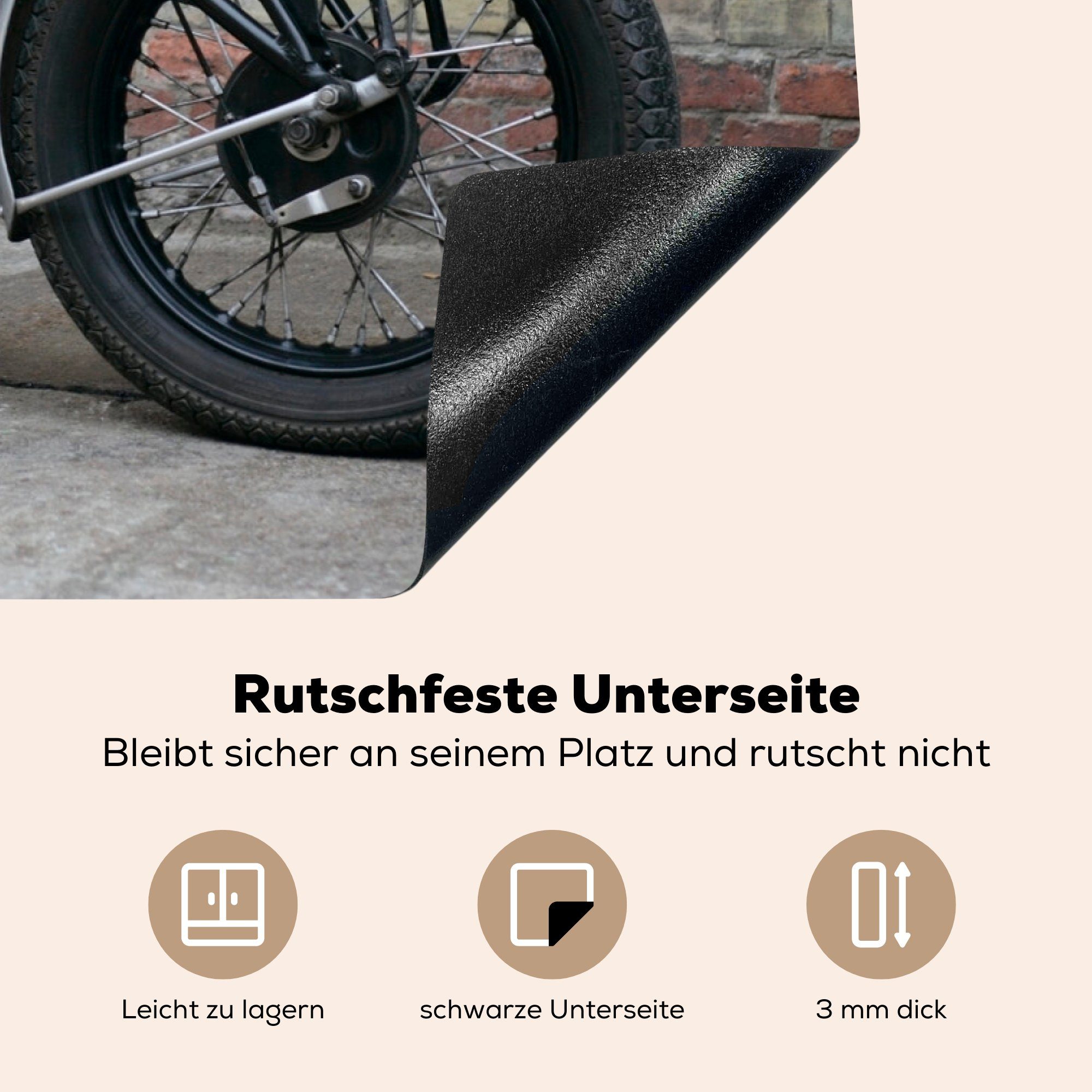 Vinyl, küche, Induktionskochfeld Ceranfeldabdeckung (1 81x52 MuchoWow eines Seitenansicht Motorrads, cm, Schutz tlg), Herdblende-/Abdeckplatte antiken für die