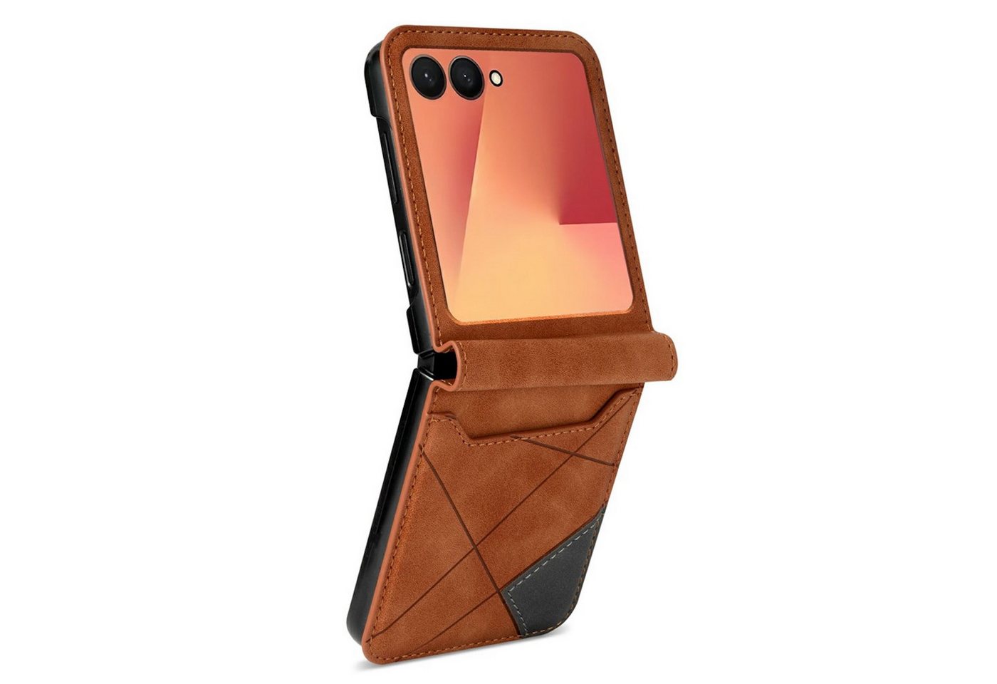 Wigento Handyhülle Klapphülle für Samsung Galaxy Z Flip8 Kunstleder Kartenfach Braun 6,90 Zoll, Kartenfach, Klappdesign, Rundumschutz