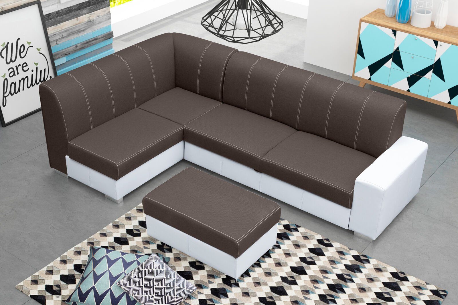 JVmoebel Ecksofa, Sofa Schlafsofa Designer Sofa mit Bettfunktion + Bettkasten Ecksofa Braun/Weiß