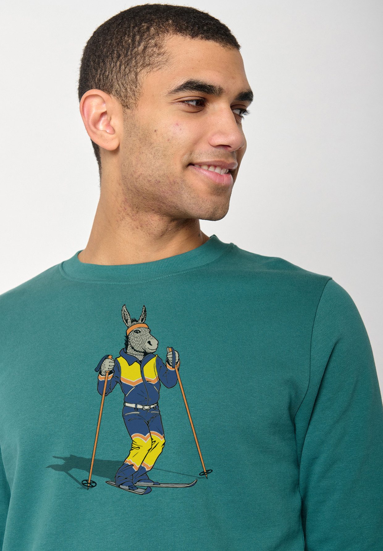 GreenBomb Sweatshirt Wild Animal Donkey Ski Motiv Tiere Esel (1) weite Passform, Bio-Baumwolle, GOTS-zertifiziert, weicher Sweat