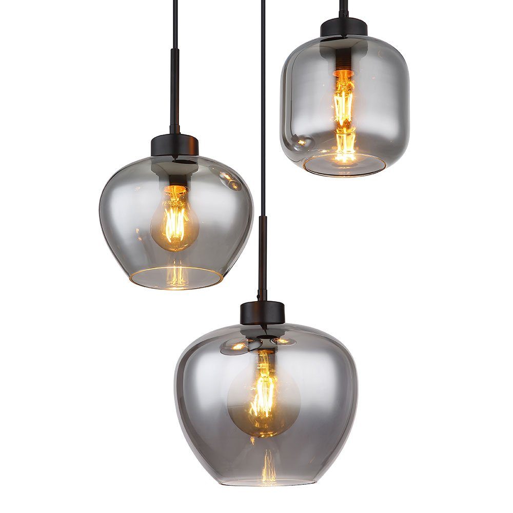 GLOBO LIGHTING LED-Hängeleuchte, Leuchtmittel inklusive, Warmweiß, Pendelleuchte schwarz Rauchglas 3x LED Deckenleuchte Hängelampe