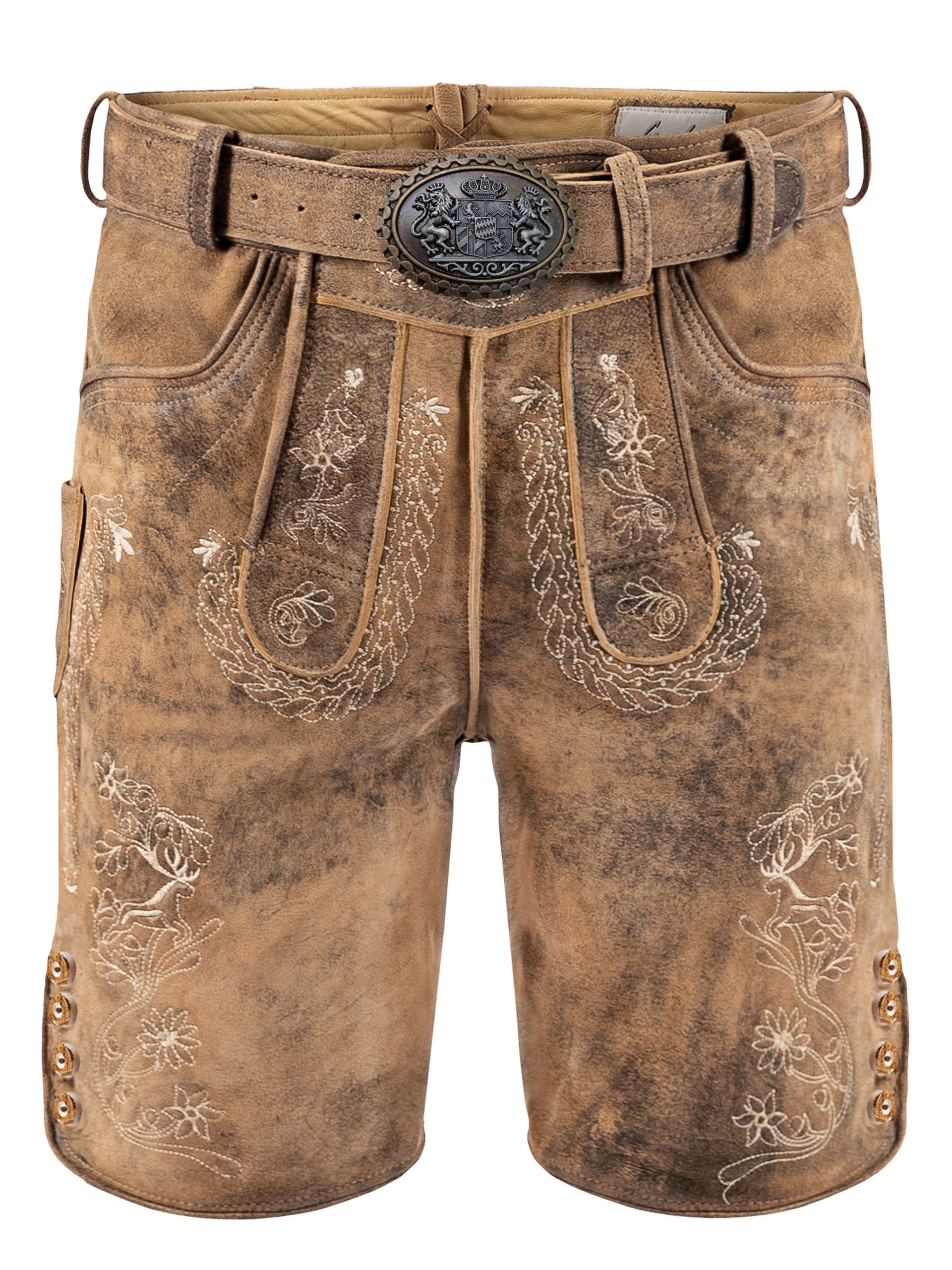 FUCHS Trachtenlederhose Trachtenlederhose Herren kurz Sand Echtleder Oktoberfest (1-tlg)