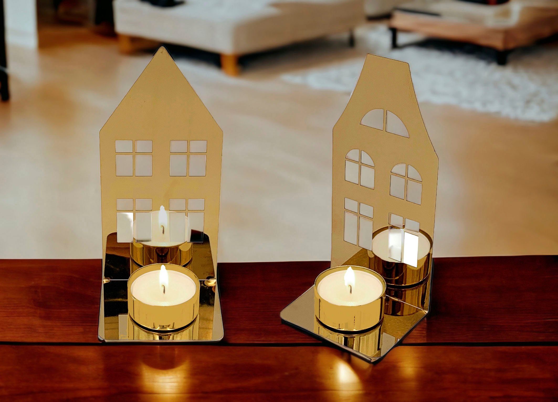 Haus 2 mit Spitzdach und St., magnetischer Ciatta Leonique (Set, 1x 1x mit Weihnachtsdeko Kerzenhalter Flachdach), Teelichthalter,