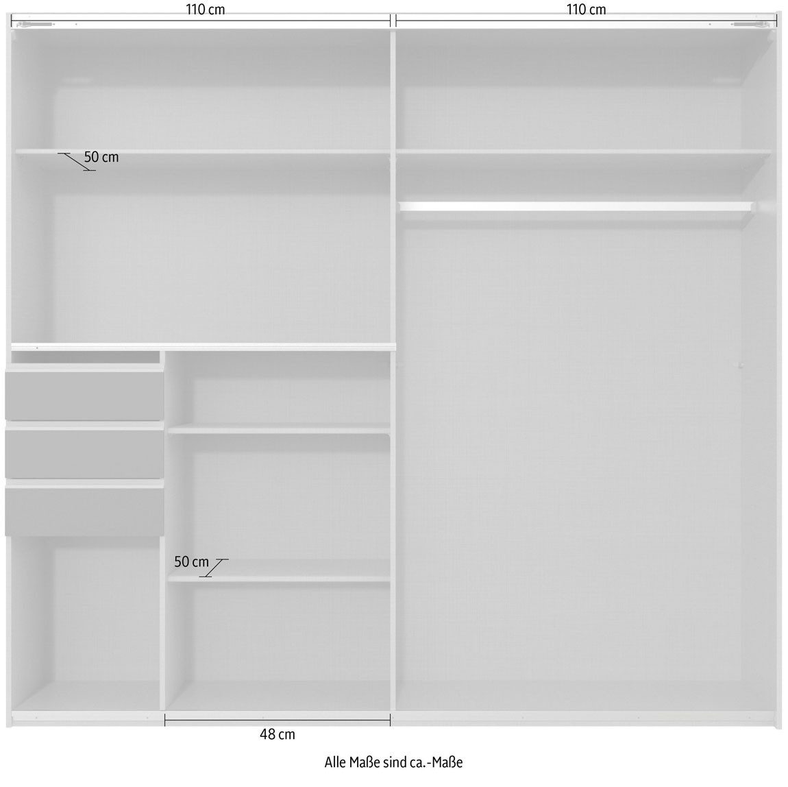 Wimex Schwebetürenschrank Saigon (mit Schwebetüren, Schubladen, Einlegeböden, Kleiderstangen, 1-St., moderne Optik, Metallgriffleisten) 225cm graphit / Eiche Artisan