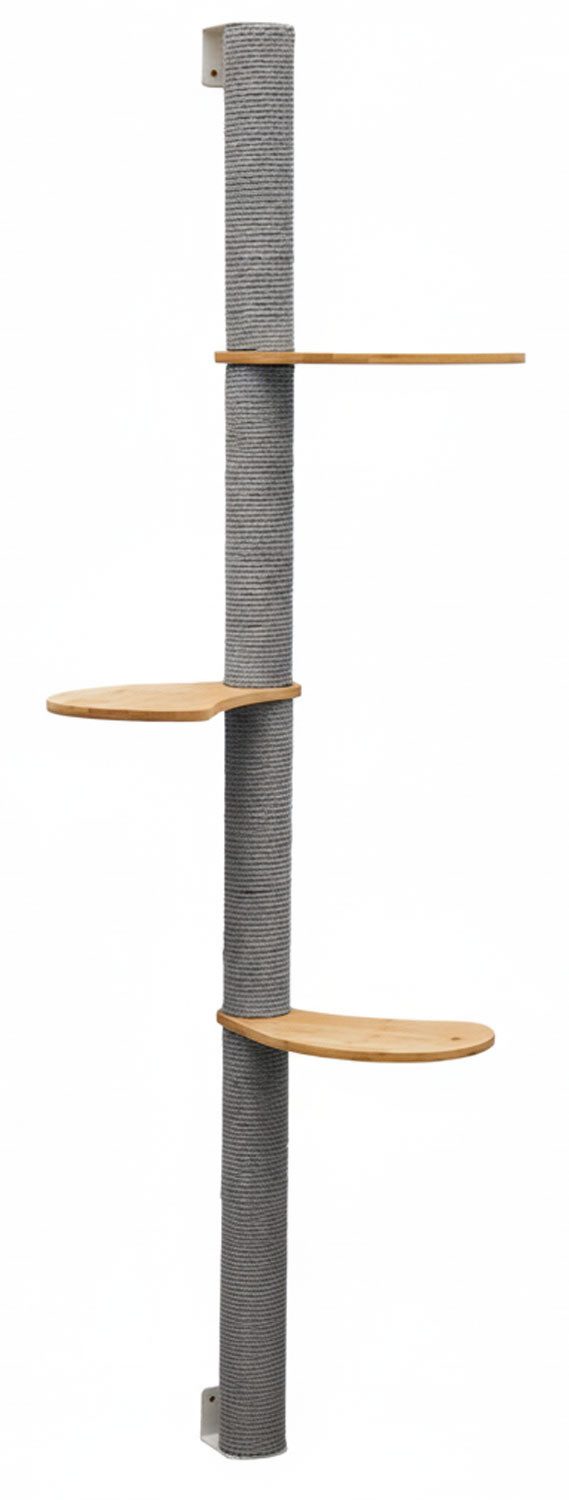 eyepower Kratzbaum zur Wandmontage - 170cm Wandkratzbaum für Katzen mit 3 Bambus Plateaus, Sisalstamm Wand - Katzenkratzbaum platzsparend - Kletterwand Katze