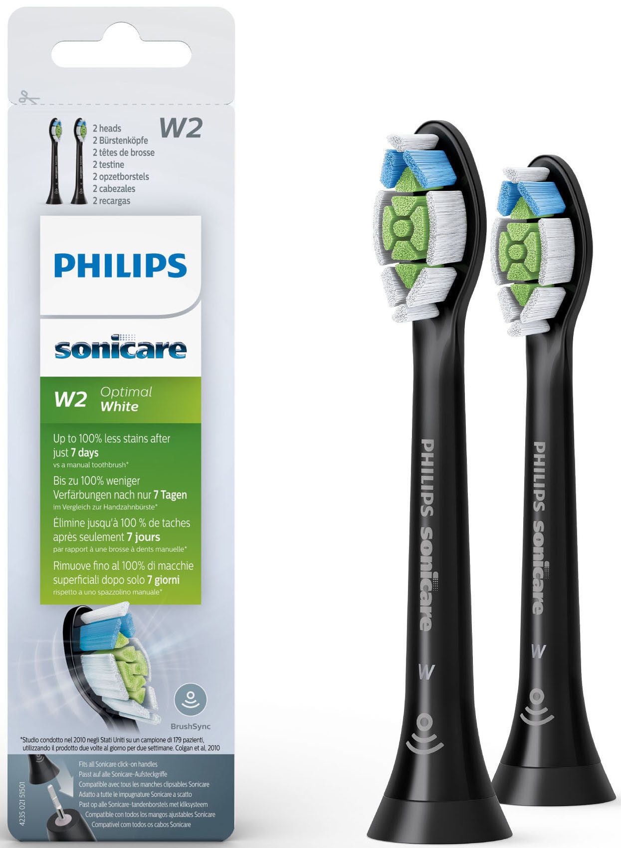 Philips Sonicare Aufsteckbürsten Standard W2 Optimal White, Farbe schwarz, mit der Bürstenkopferkennung, Standardgröße