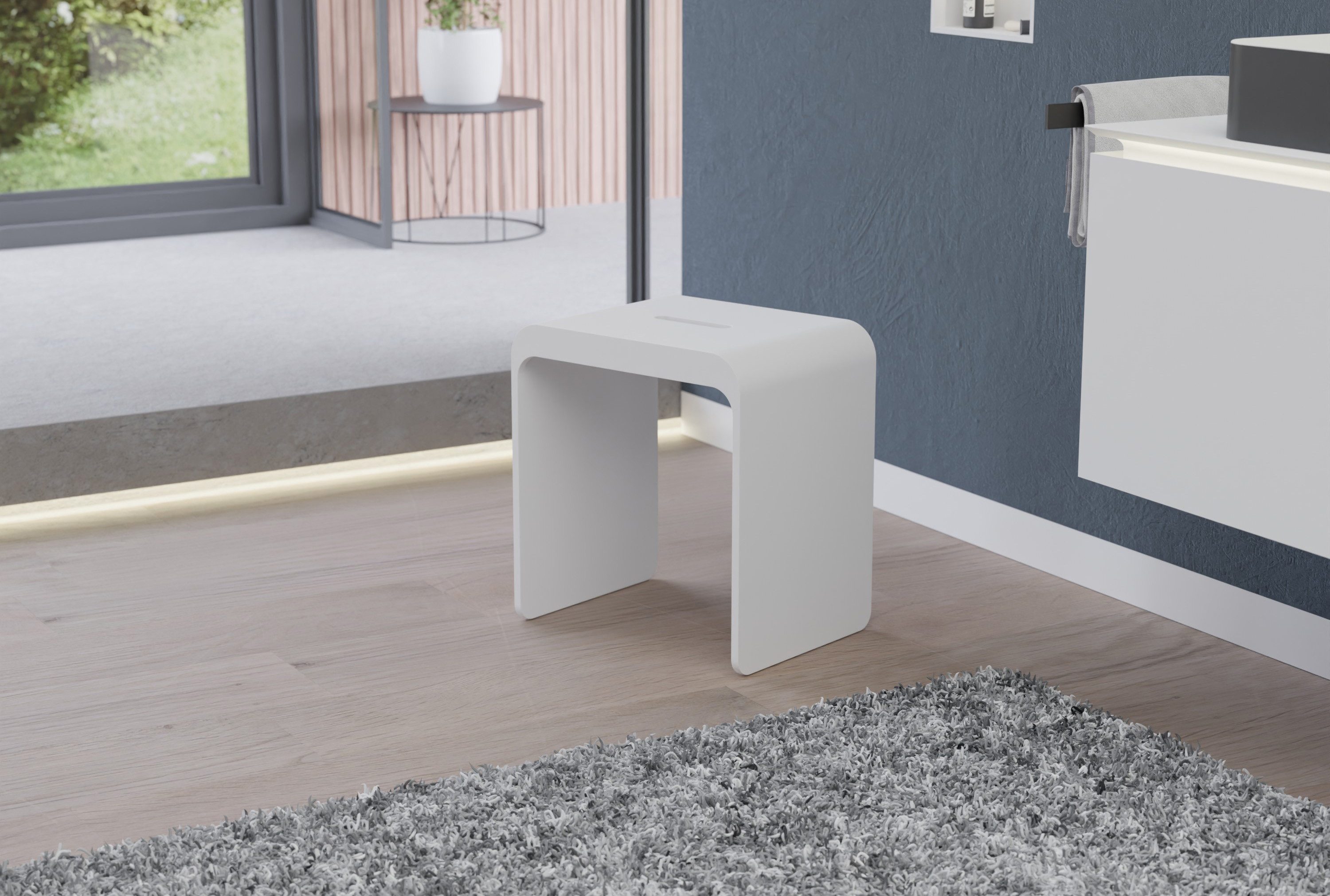 Bernstein Badhocker PB4006 (einsetzbar als Ablage- oder Sitzfläche), aus Mineralguss / Design Duschhocker / Sitzhocker / Matt