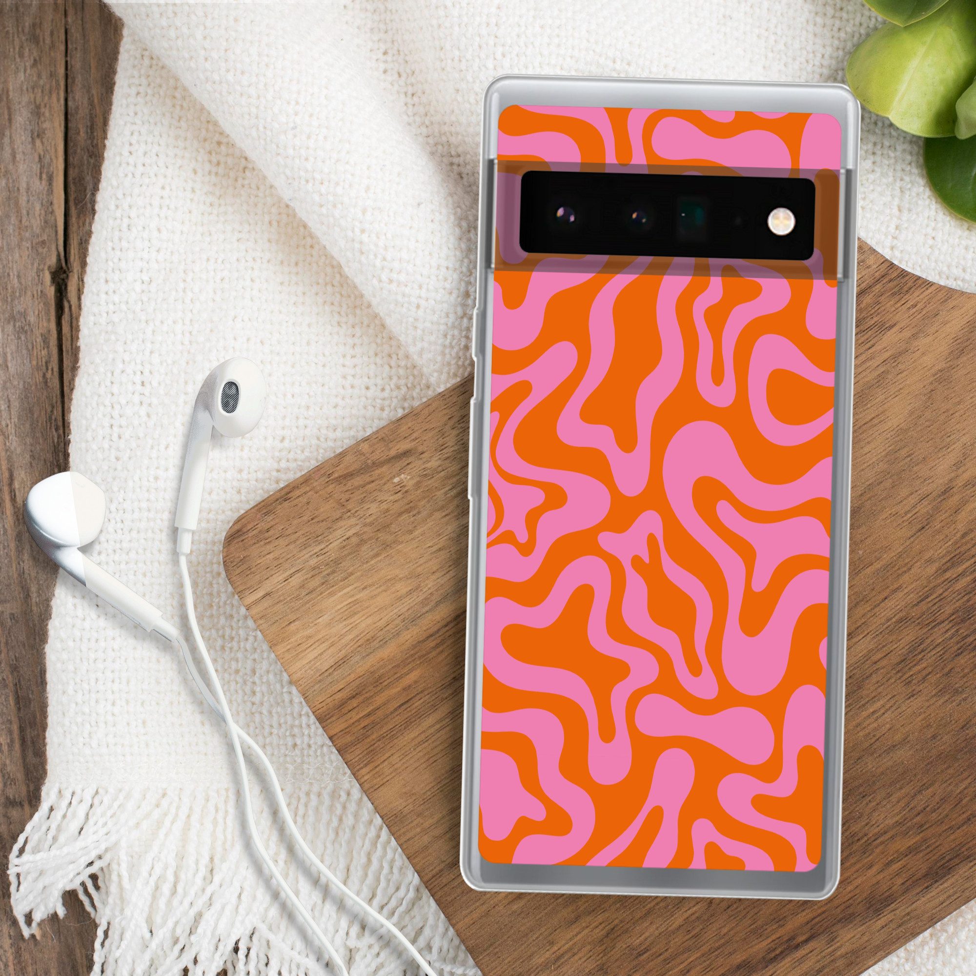 MuchoWow Handyhülle für Google Pixel 6 Pro Muster - Rosa - Orange - Abstrakt - Modern, Handy Case, Silikon, Bumper Case Dünn