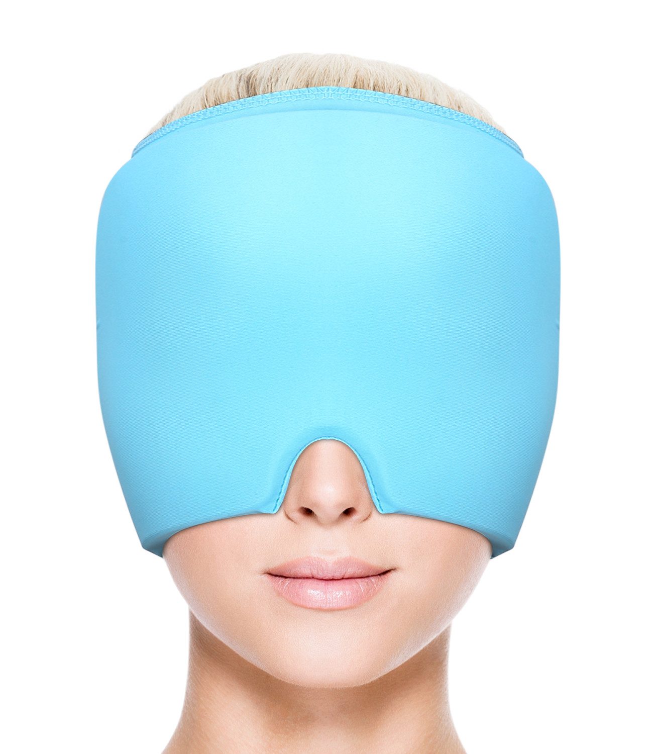 LEAZZLE Schlafmaske Anti-Migräne Maske Relief Cap, 360° Kühlmaske Migräne, Schlafmaske Kopfschmerzen Mask gegen Migräne & Schwellung, Blau