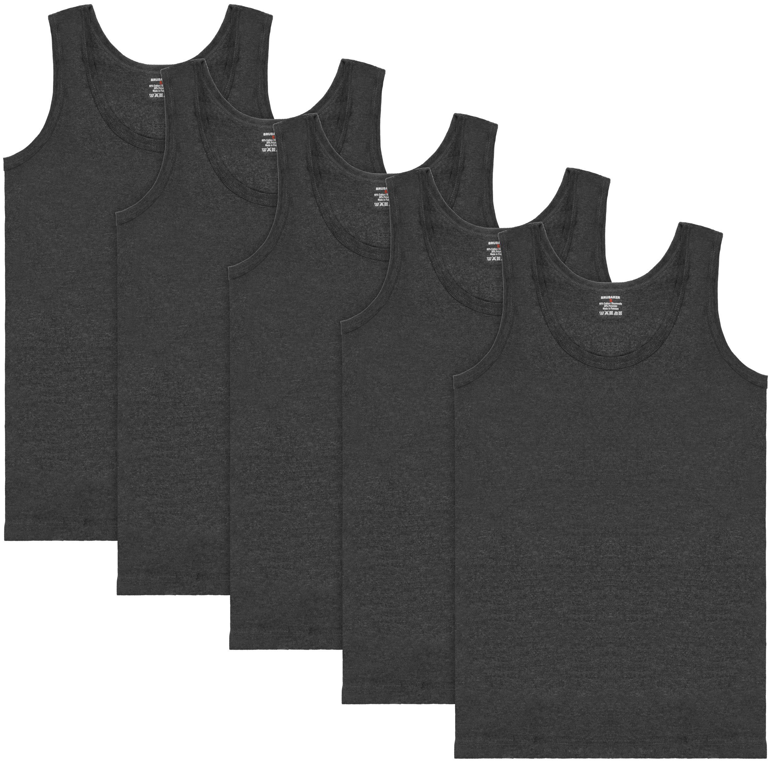 BRUBAKER Tanktop Classic Herren Unterhemd Tank Top (5er-Pack) Schlichtes Basic Achselshirt aus hochwertiger Baumwolle (glatt), Extra Lang, Nahtlos Anthrazit