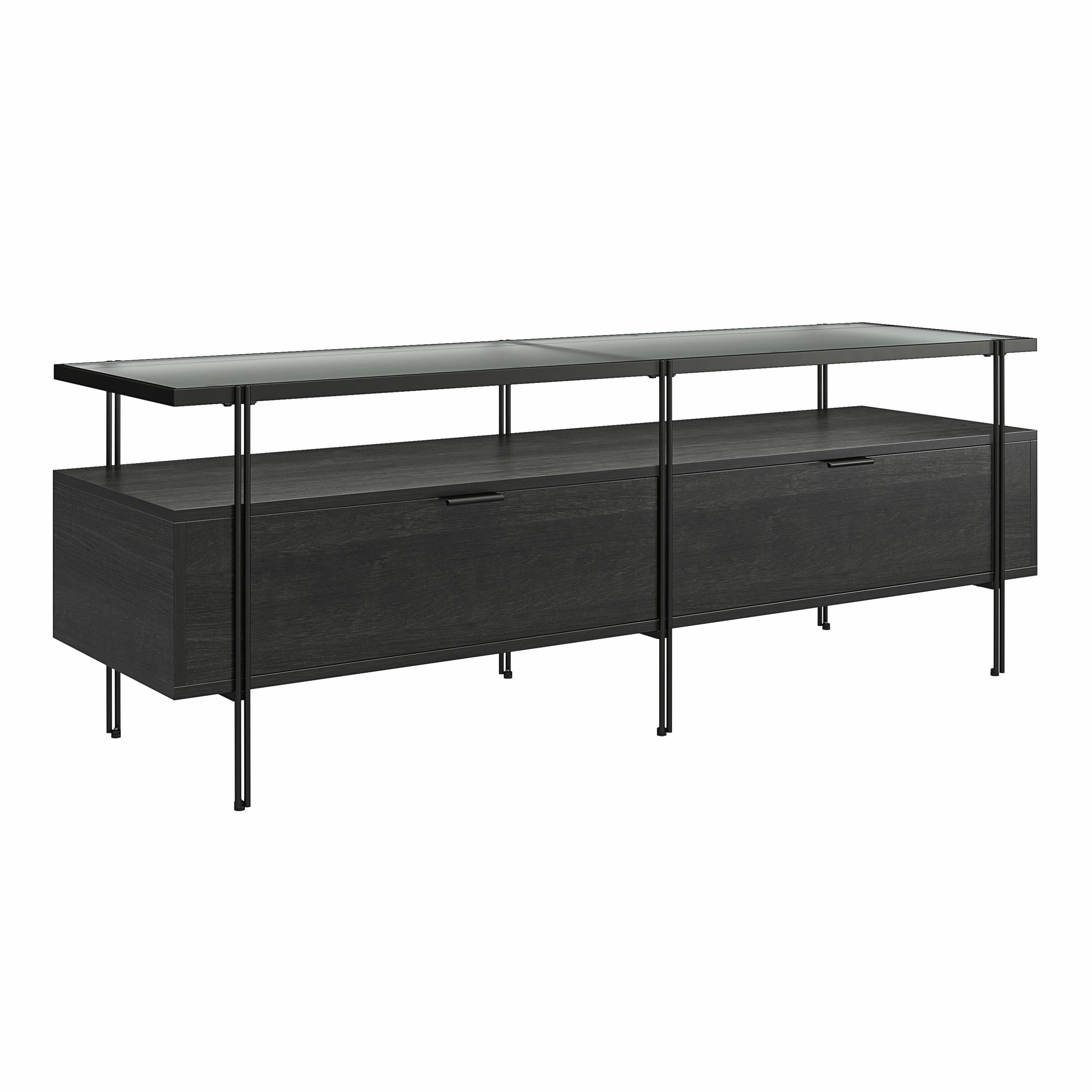loft24 Lowboard Wainwright, Fernsehschrank mit 2 Schubladen und Glasplatte, Breite 140 cm