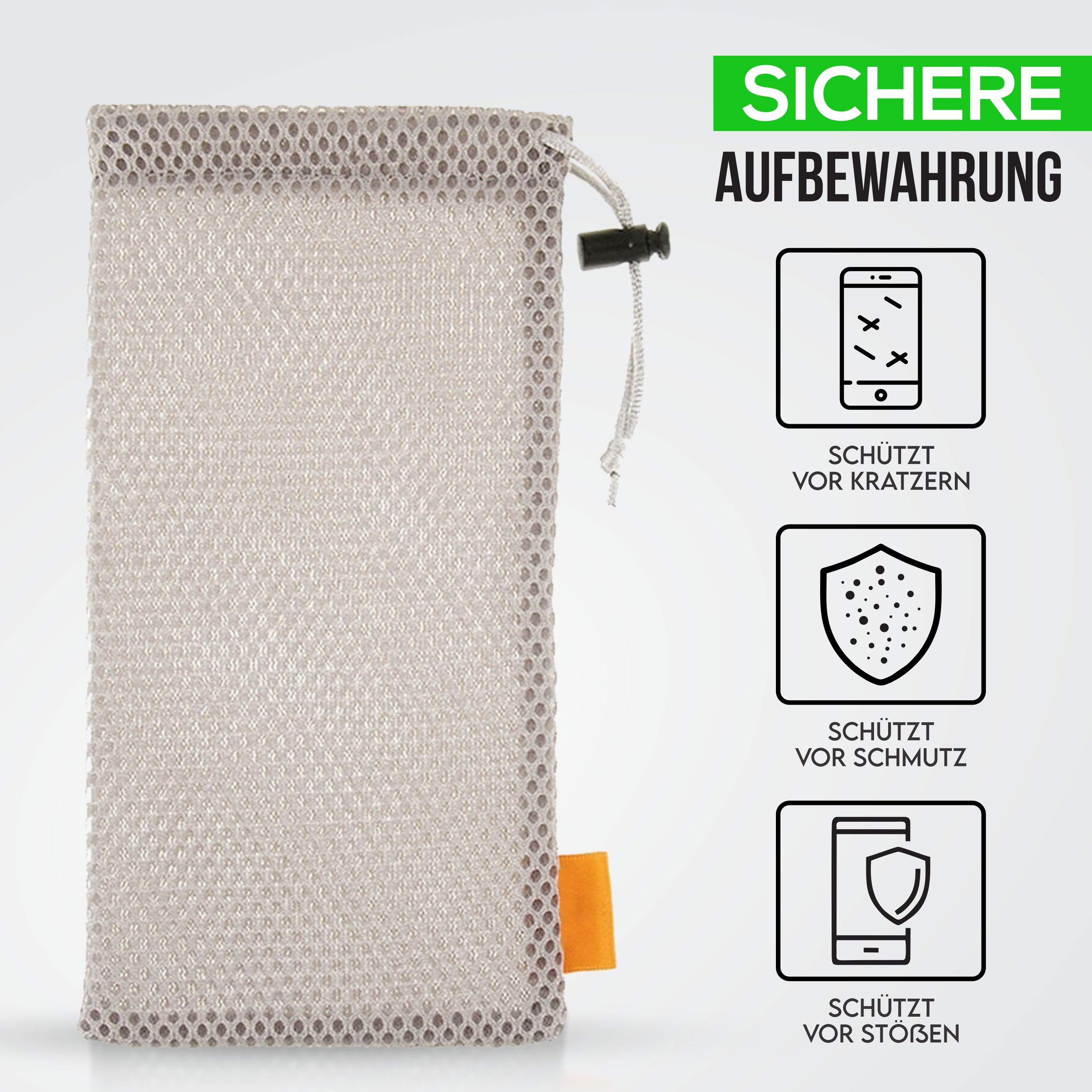 wortek Handyhülle Universal Handytasche Nylon Mesh Tasche Handysocke bis 6,5 Zoll, Netzbeutel mit Kordelzug für Handy, Powerbank, Kopfhörer uvm. – Bild 4 von 5