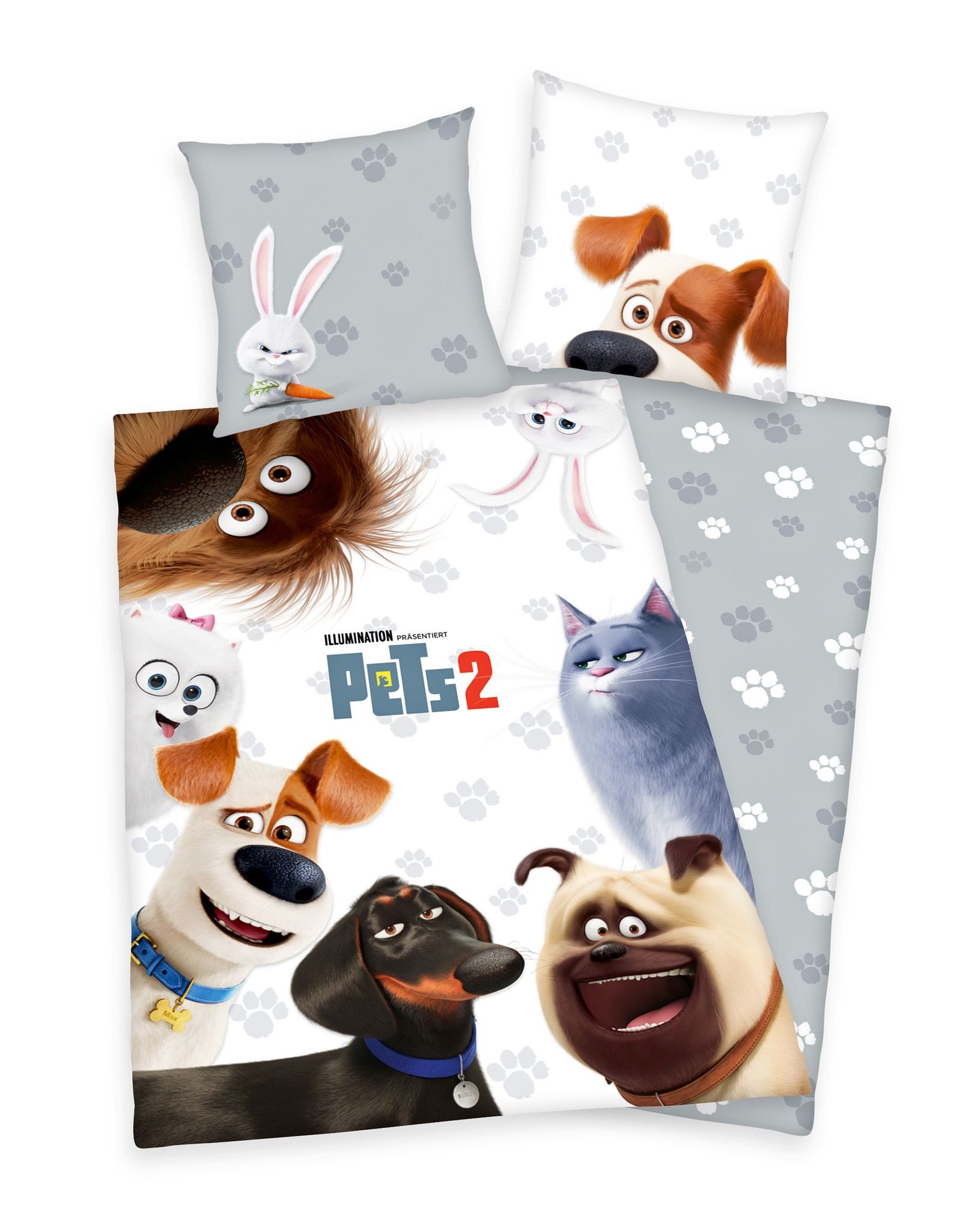 Herding Bettwäsche Pets 2 135x200cm Hund Katze Hase Haustiere, Renforcé, 2 teilig, Max, Duke, Chloe und Snowball, Reißverschluss