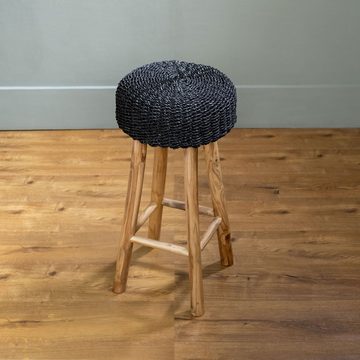 wohnfreuden Hocker Barhocker BANE 70 cm aus Teakholz und Kunstfaser schwarz, 30669