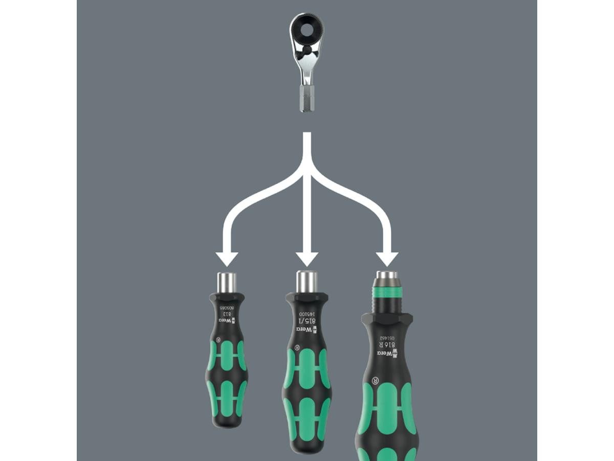 Wera Ratsche 8011 Zyklop Mini 4 Bit-Ratsche, 1/4" x 50 mm, 6° Rückholwinkel, für Aufnahme von Bits mit 1/4" Außensechskantantrieb