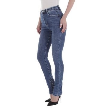 Ital-Design Skinny-fit-Jeans Damen Freizeit Knopfleiste Stretch High Waist Jeans in Blau
