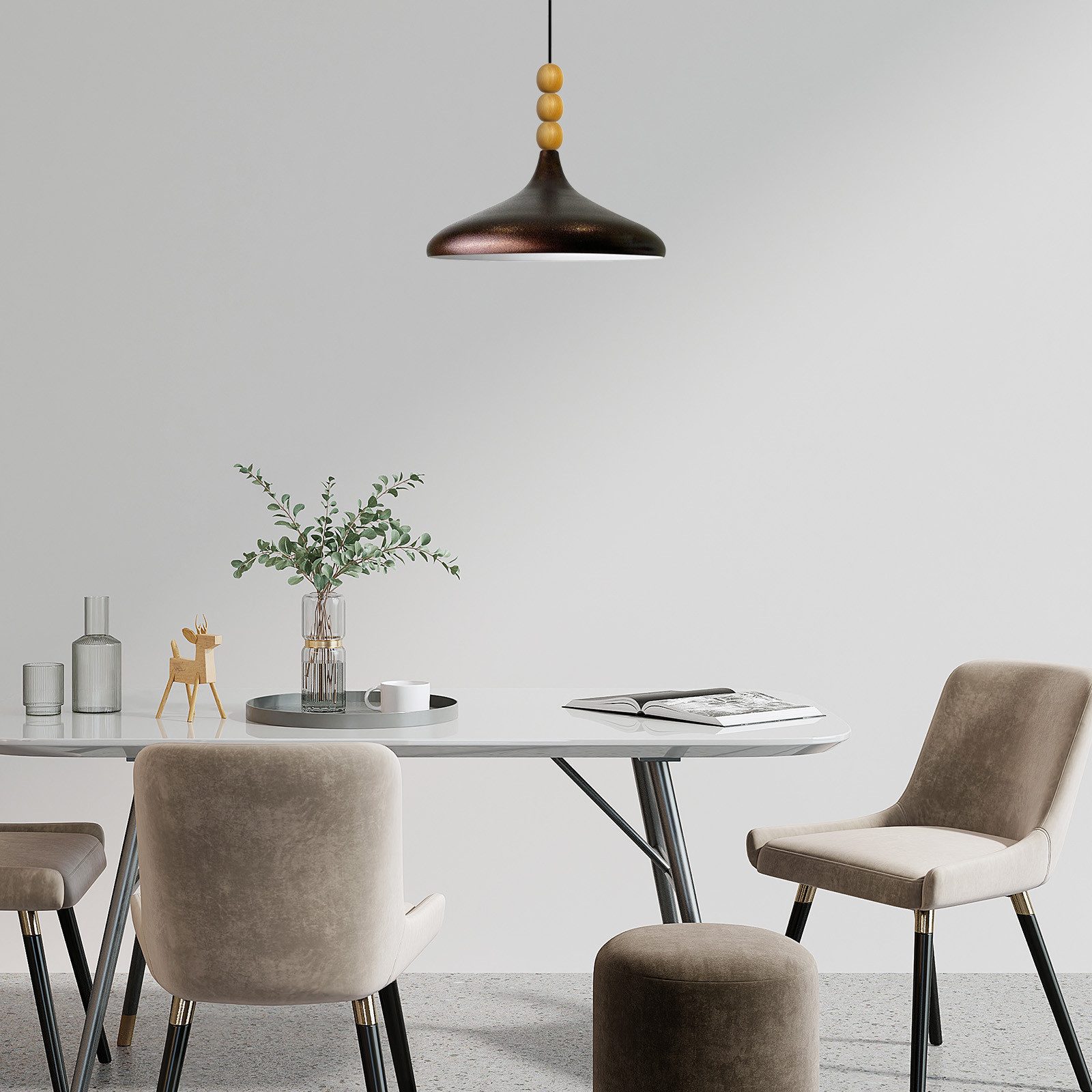 Bamyum Pendelleuchte Champion Dreifachperle-Holz Ø35 cm Metall E27 Modern Pendelleuchte, ohne Leuchtmittel